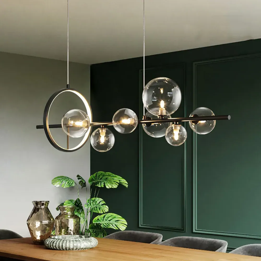 7-Light Glass Globe Island Pendant Light - Black product