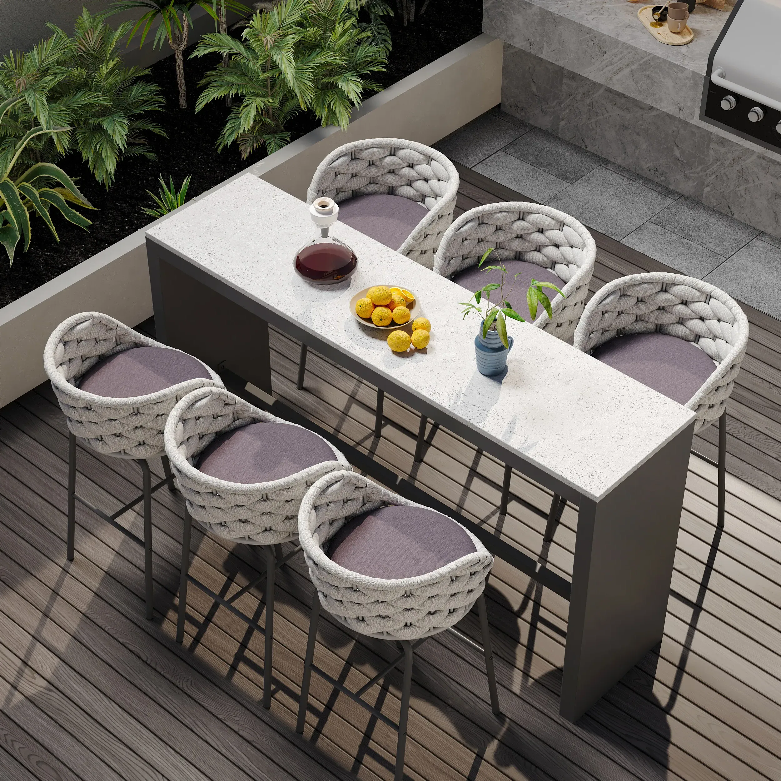 7-Piece Bar Dining Set with 6 Bar Stools - Light Grey, Sintered Stone & Aluminium product