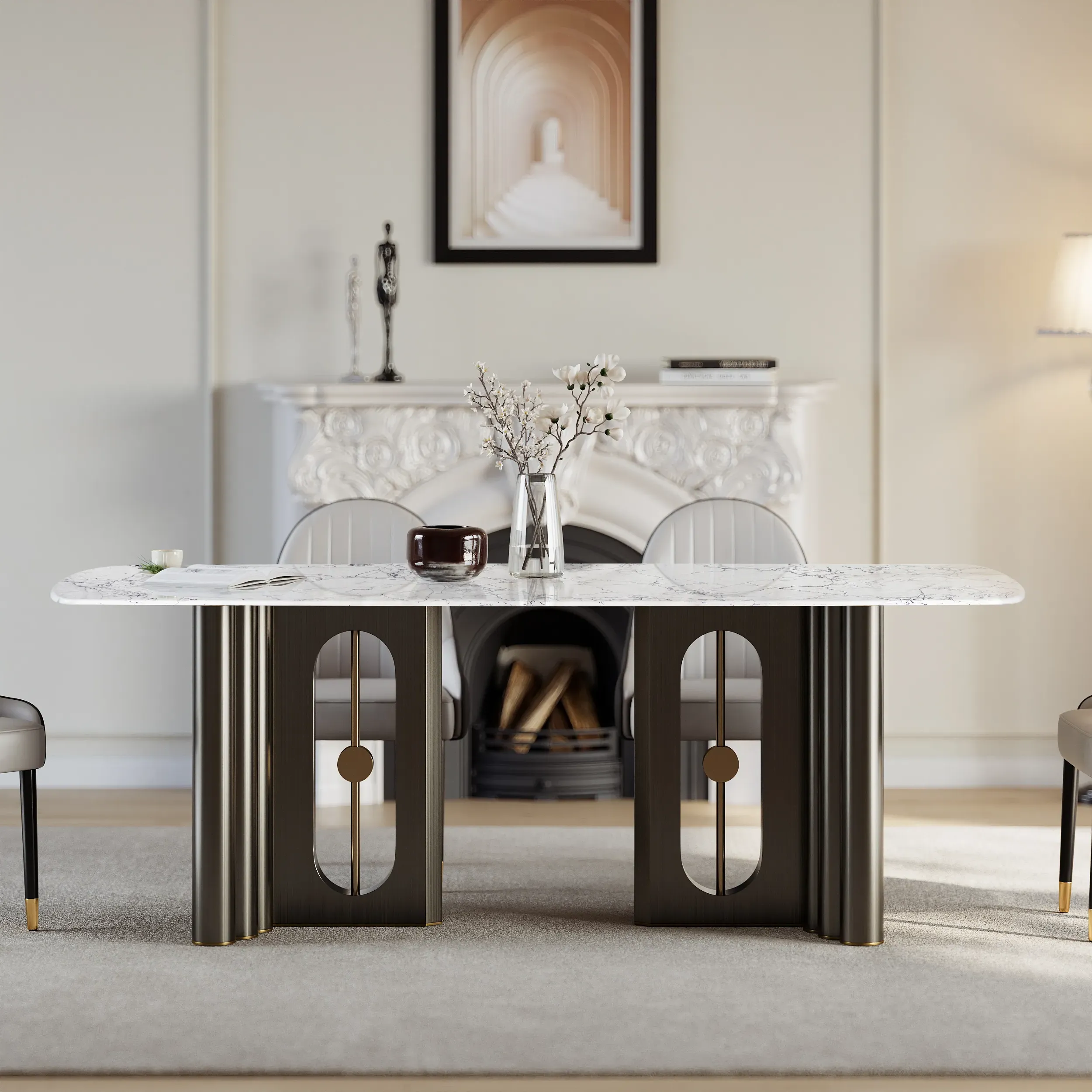 8-Seater Rectangle Dining Table - Black & White, Sintered Stone product