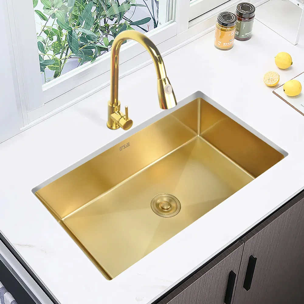 80cm Rectangular Single Bowl Kitchen Sink - Gold, Stainless Steel product