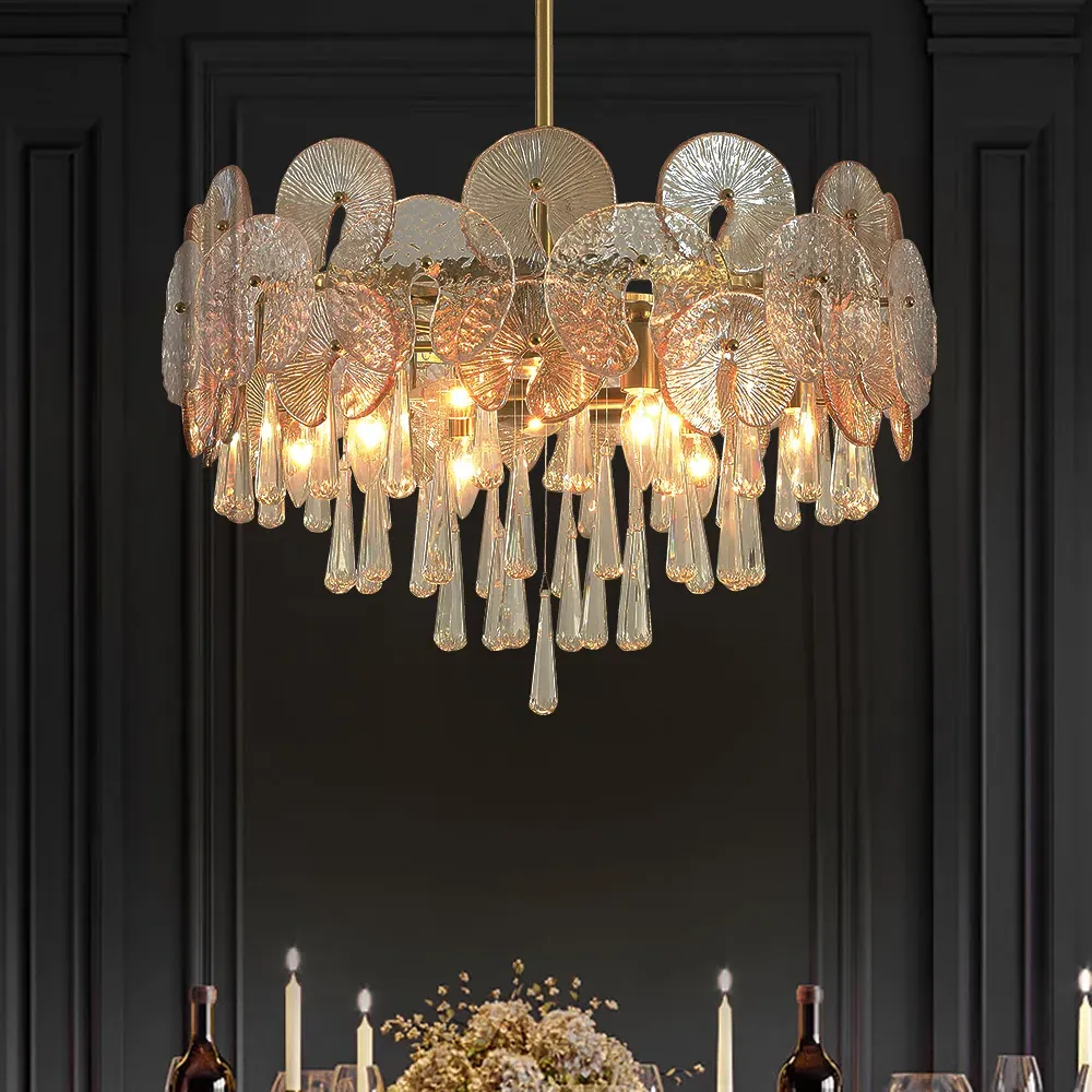 9-Light 5-Tier Crystal Chandelier Pendant Light - Gold product