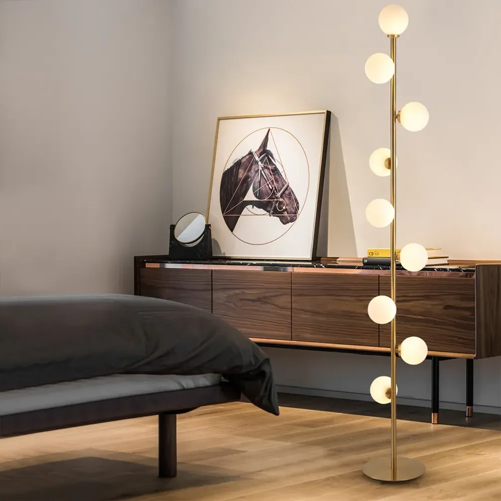 9-Light Tree Floor Lamp with Globe Shades - Gold, Metal product