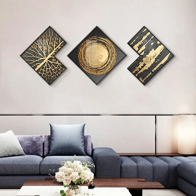 Abstract Wall Art Set of 3 - Black, Gold product