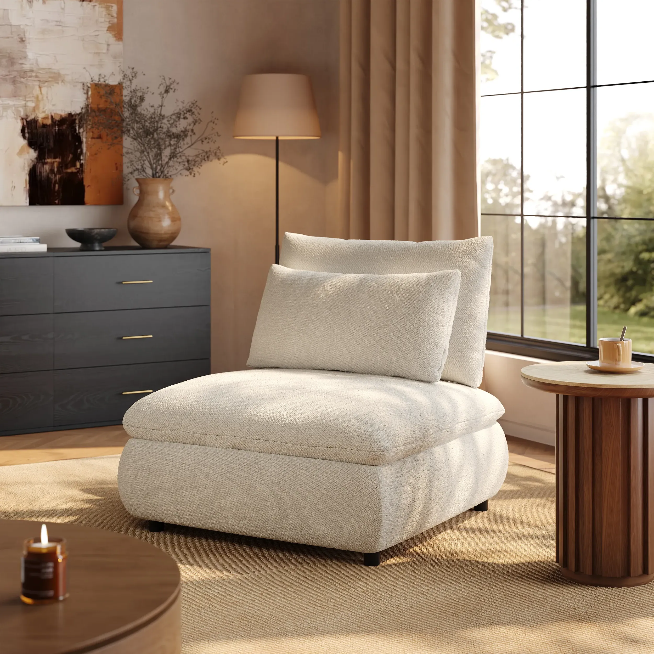 Accent Chair with Hidden Storage & Removable Backrest - Chenille product