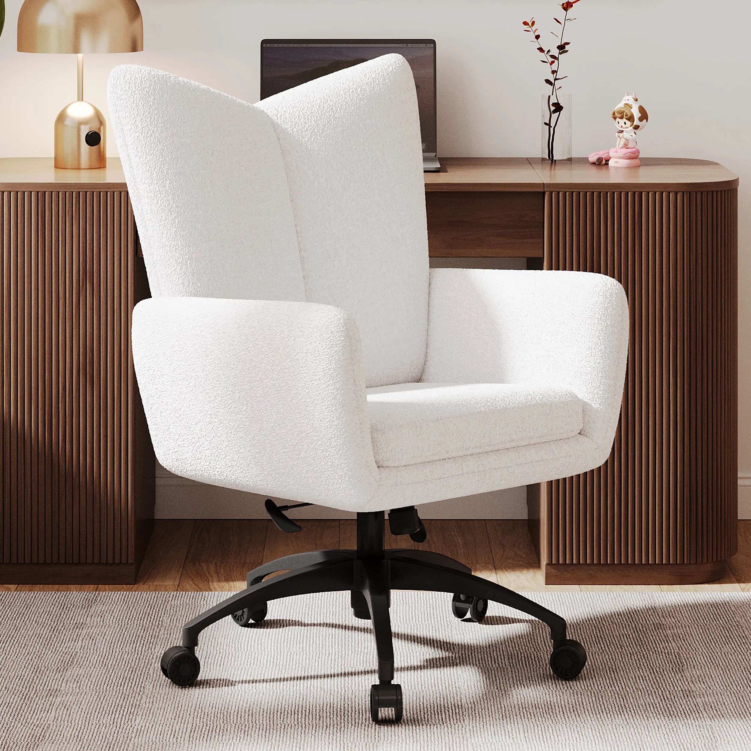Adjustable High Back Office Chair - White, Boucle product