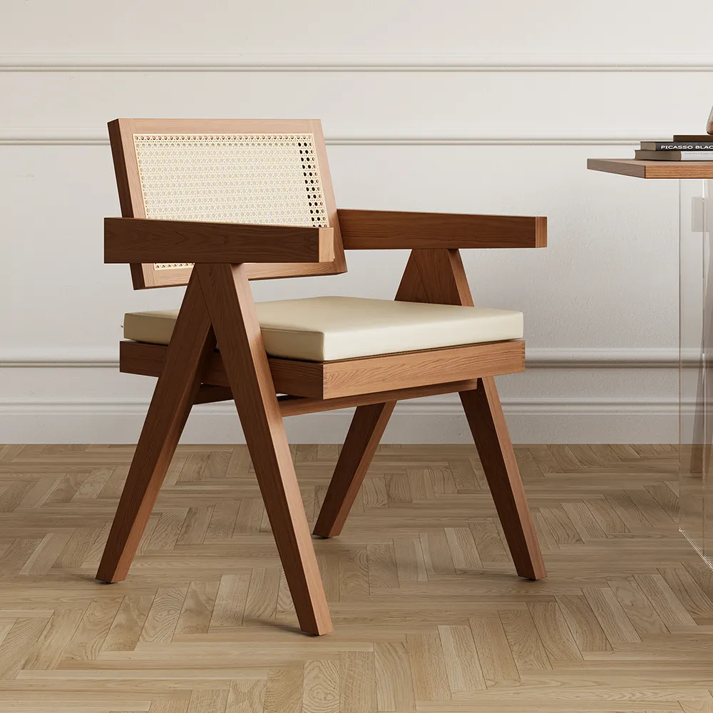 Archic Dining Chair with Upholstery - Walnut, Rattan product
