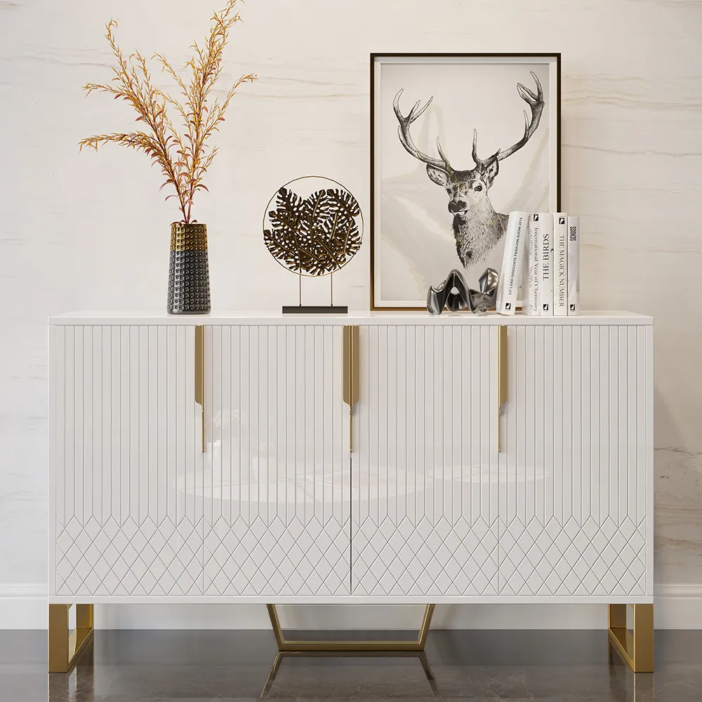 Aro 4-Door Sideboard with 3 Shelves - Glossy White, Wood product