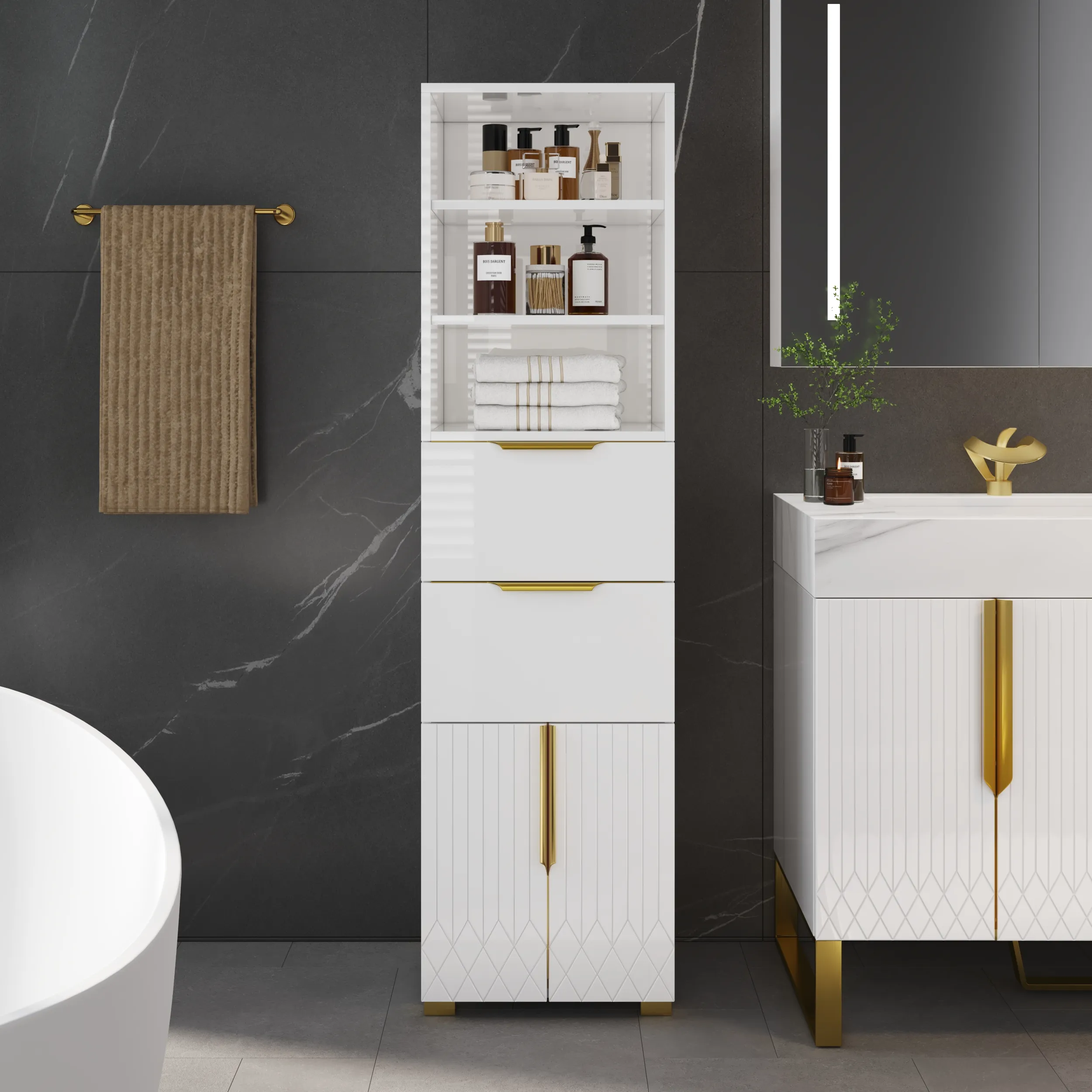Aro Freestanding Bathroom Storage Cabinet with Shelves - White product