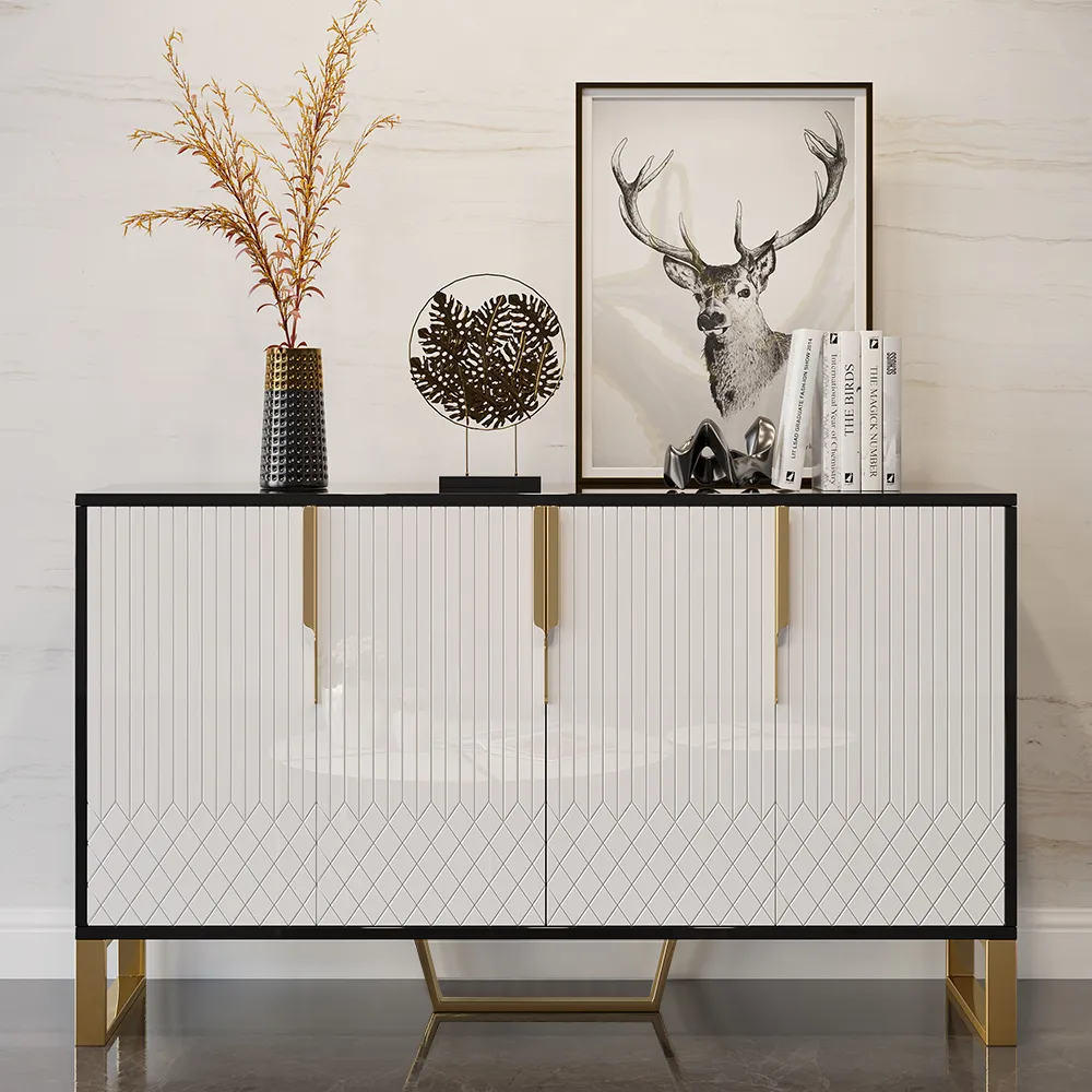 Aro Wide Sideboard Buffet 4 Doors - White & Black, Wood product