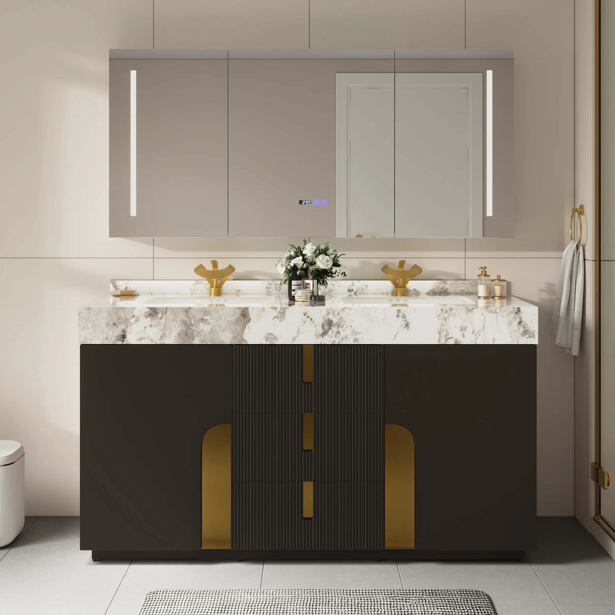 Artis 150cm Double Sink Bathroom Vanity with 3 Drawers - Matte Black product