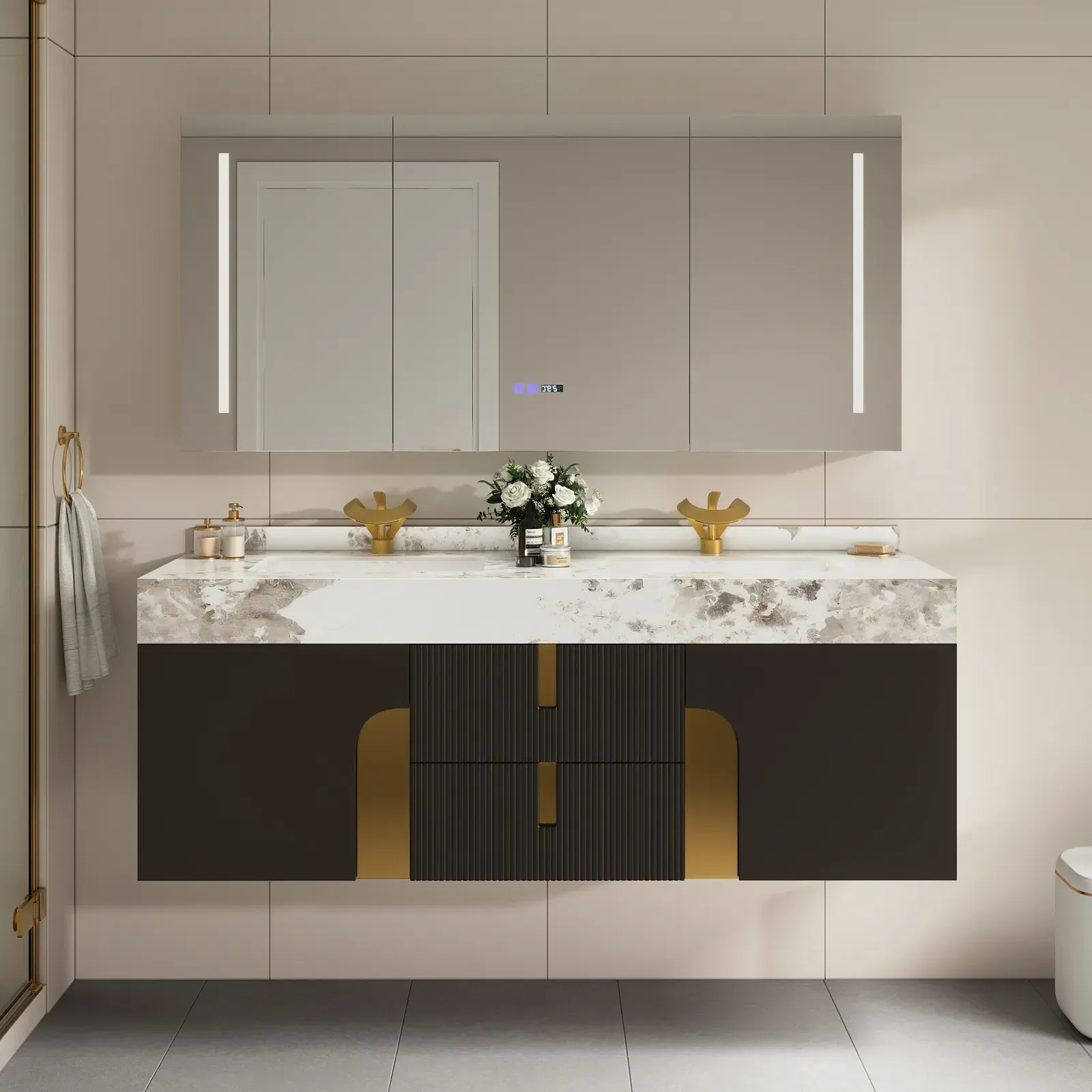 Artis 152cm Floating Double Sink Bathroom Vanity - Matte Black, Sintered Stone product