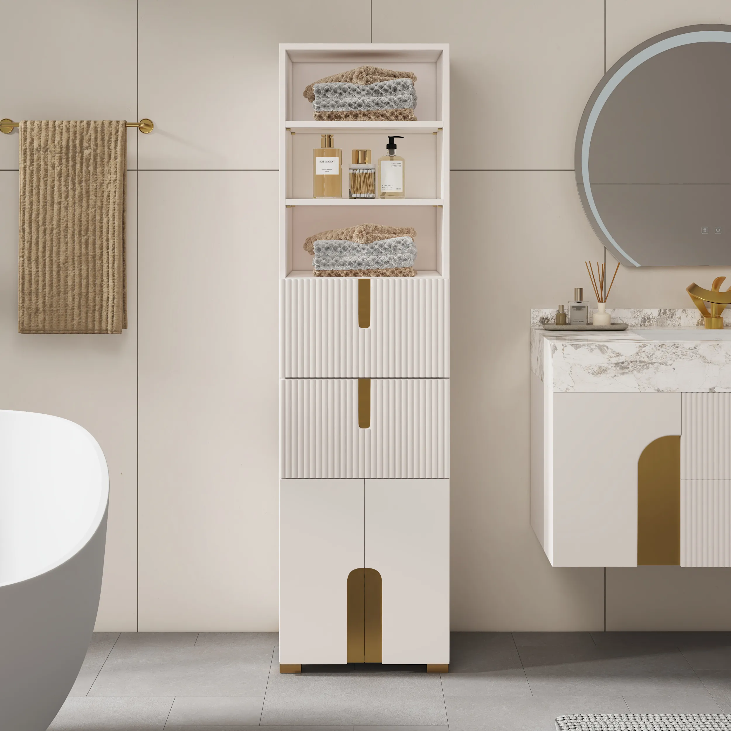 Artis Freestanding Linen Tower with 2 Drawers & 2 Doors - Matte Ivory product