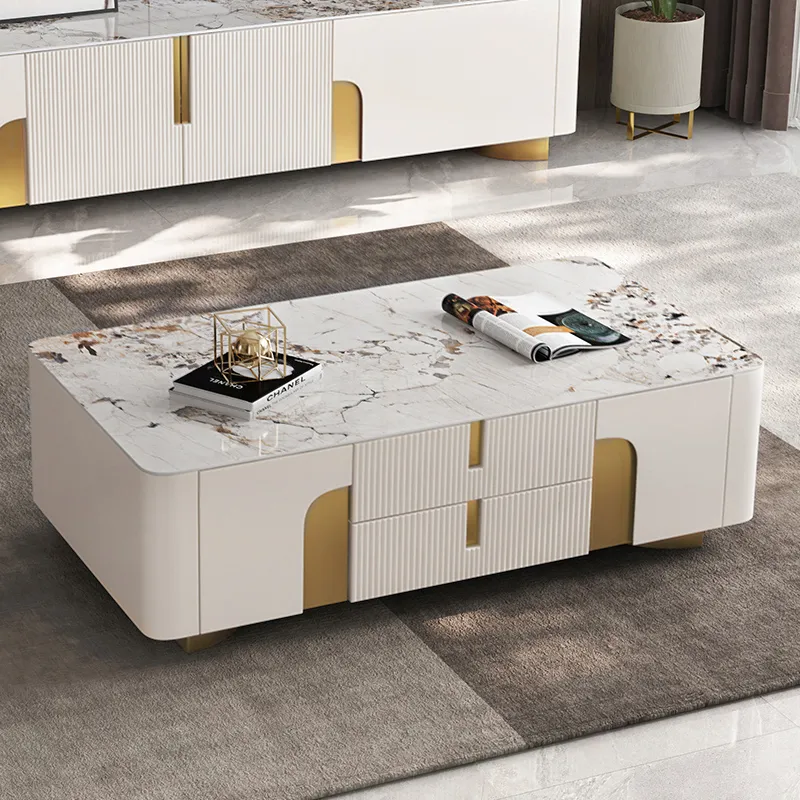 Artis Rectangle Coffee Table with Storage - Ivory, Sintered Stone product