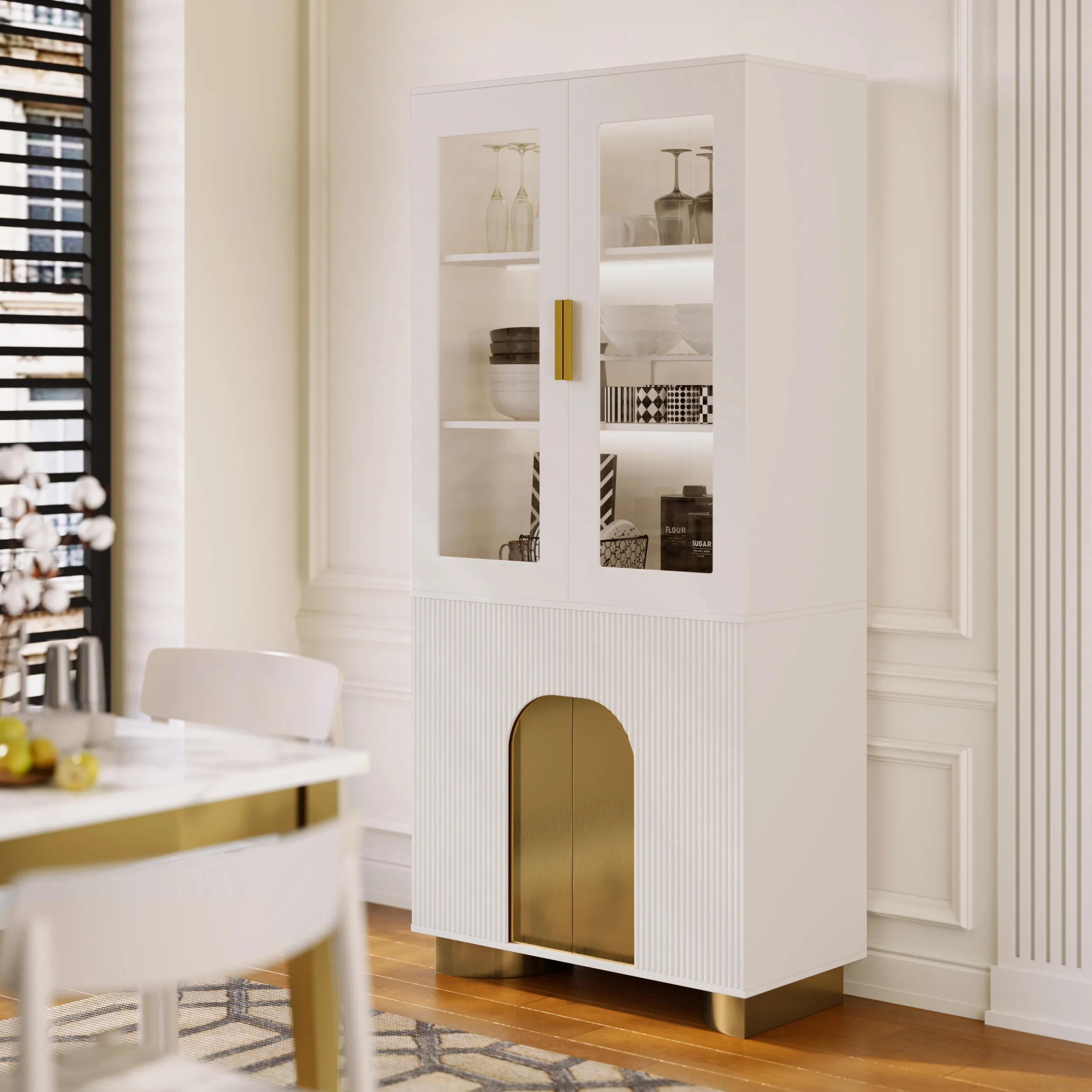 Artis Storage Display Cabinet with LED & Shelves - Off-White product
