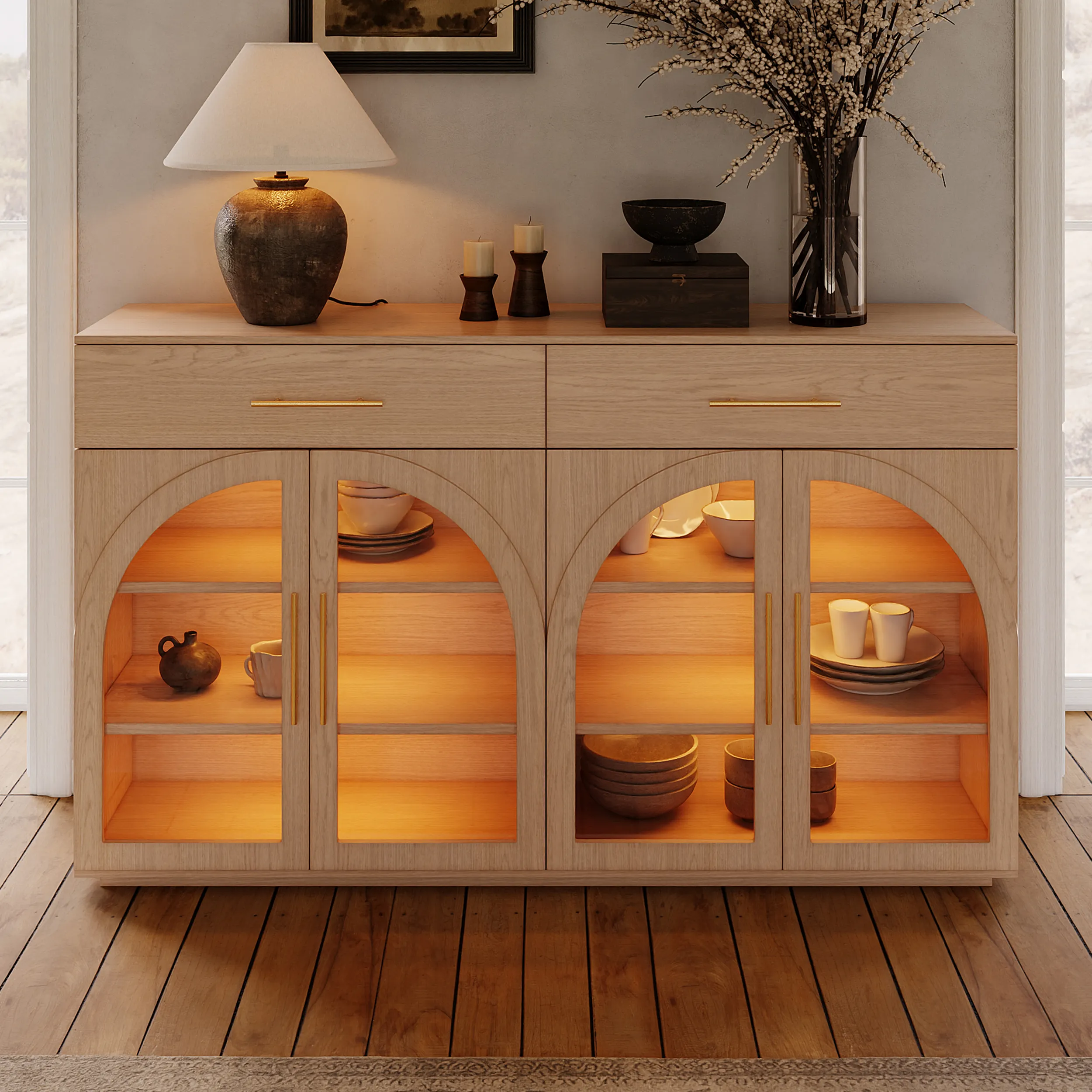 Arune 160cm Sideboard with Storage & LED Lights - Natural, Wood product
