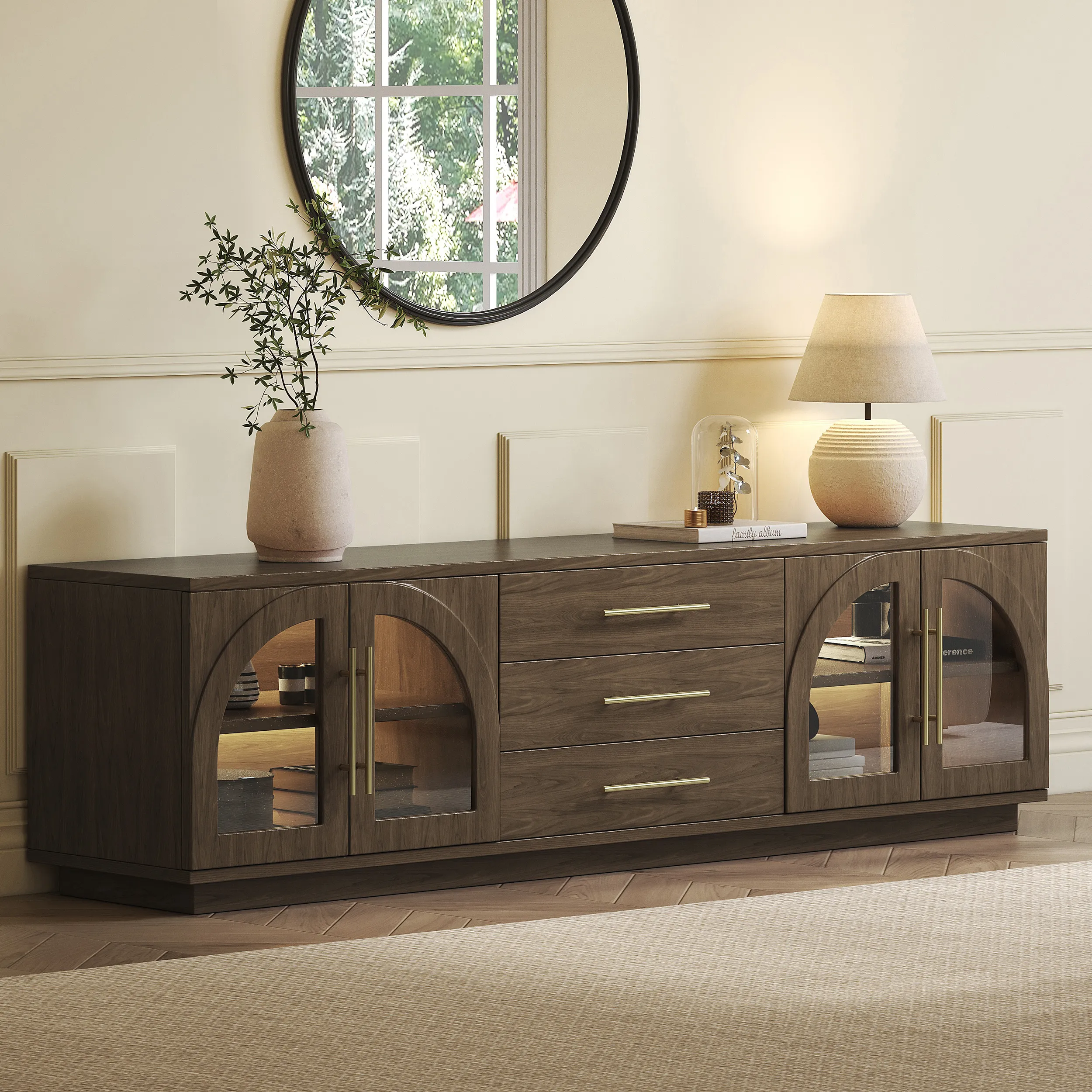 Arune 180 cm TV Stand with Storage and LED - Smoked Brown product