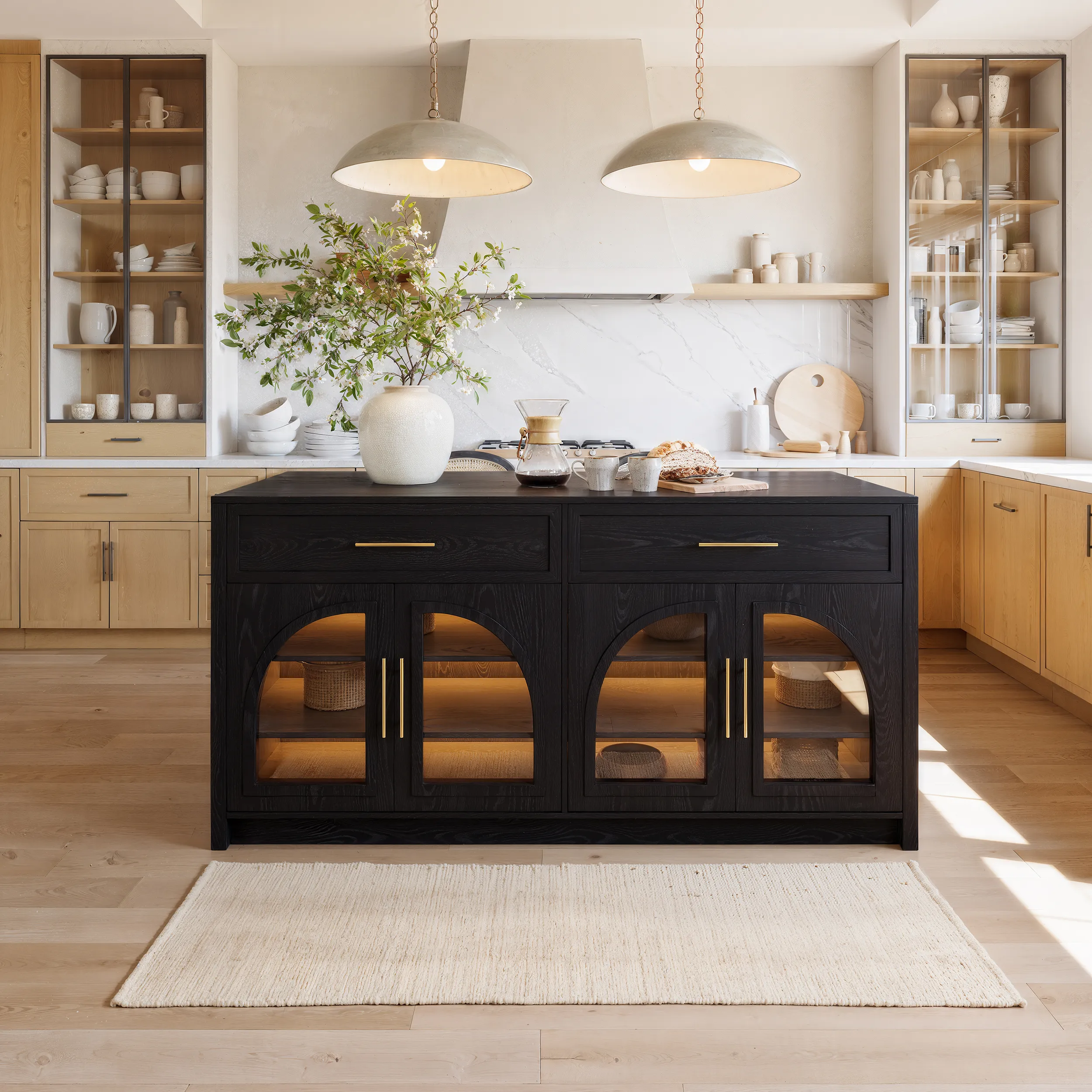 Arune 180cm Kitchen Island with Glass Doors & LED Strip - Black product