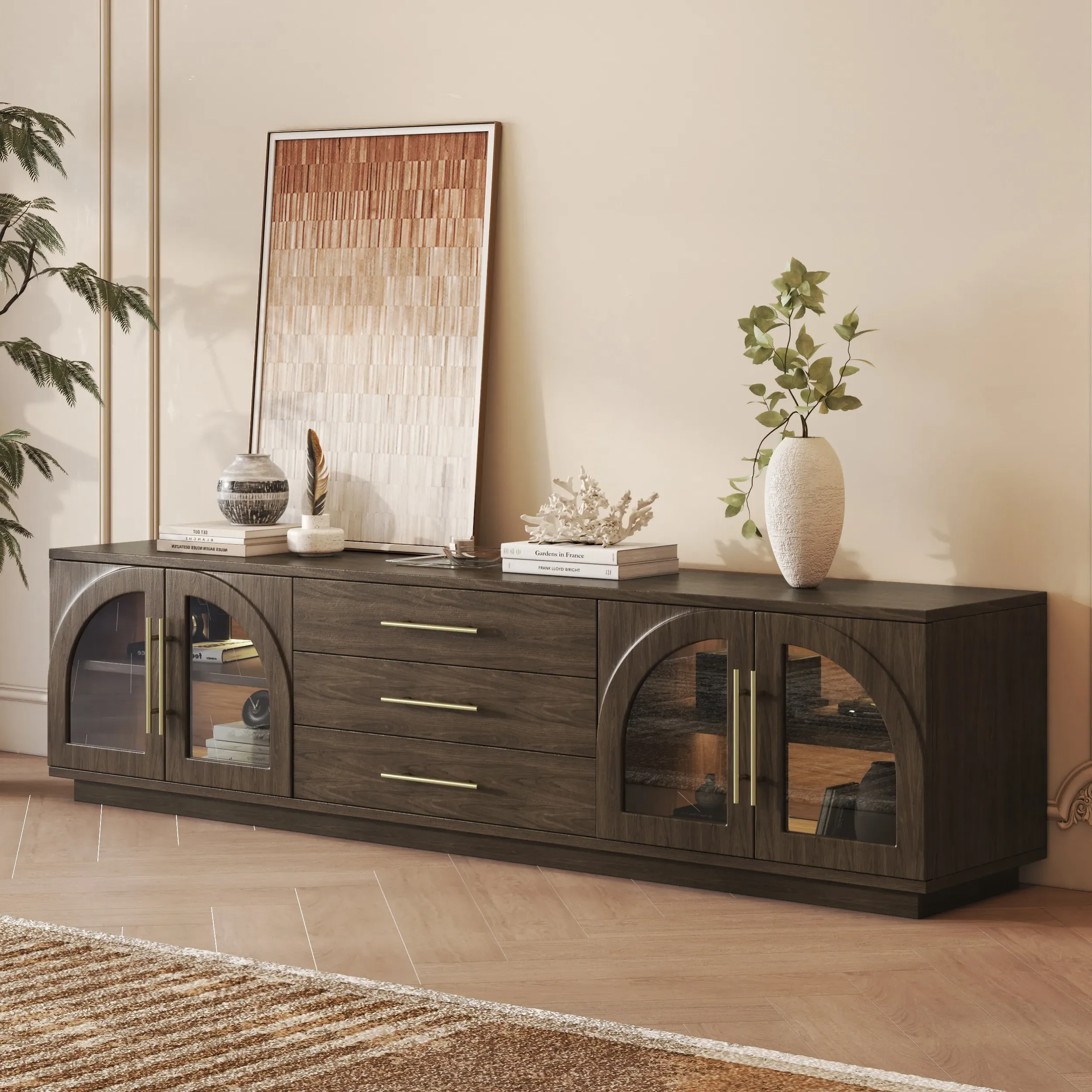 Arune 200cm TV Stand with Storage and LED - Smoked Brown product
