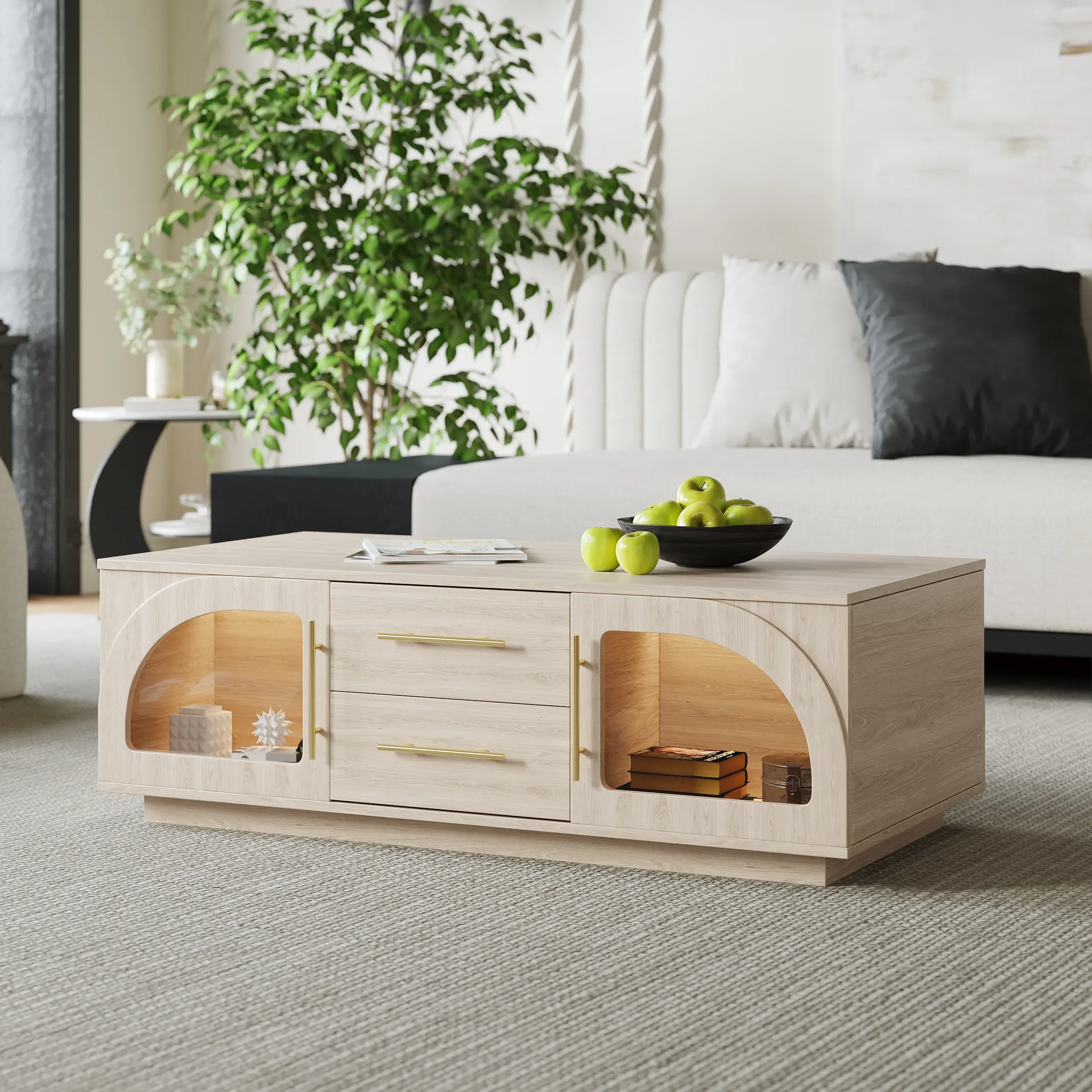 Arune Coffee Table with Storage and LED Light - Whitewash product