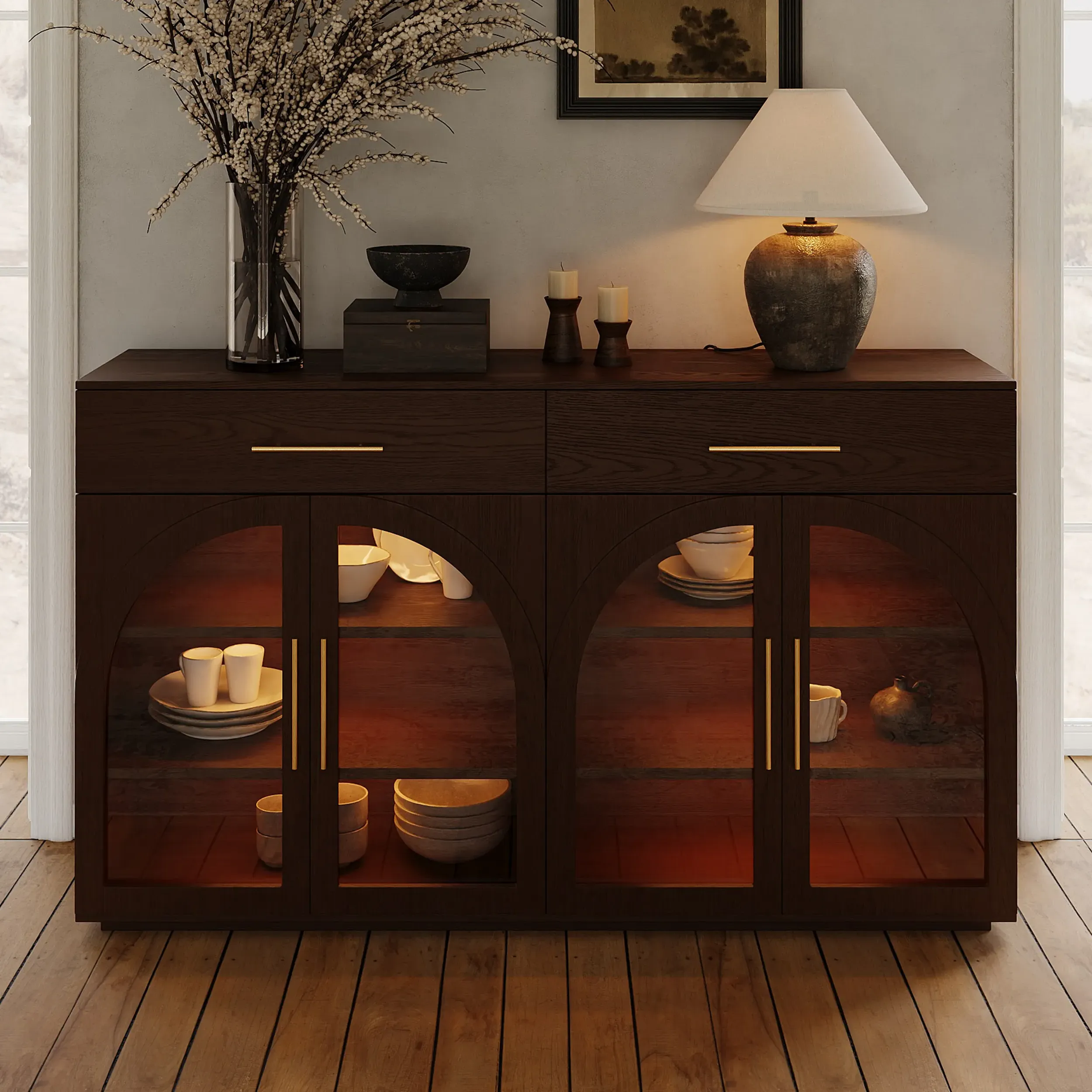 Arune Sideboard with Storage & LED Light - Walnut product