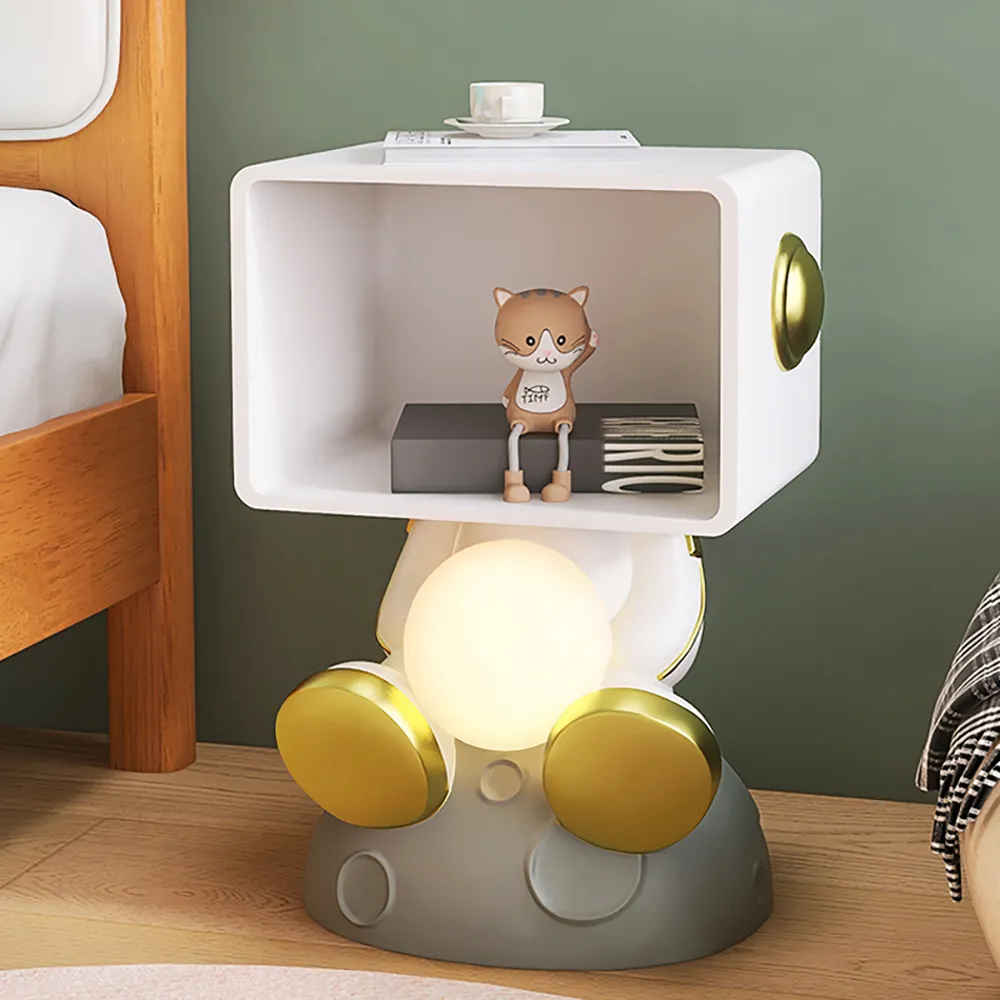 Astronaut Bedside Table with Dimmable Light - White, Gold product