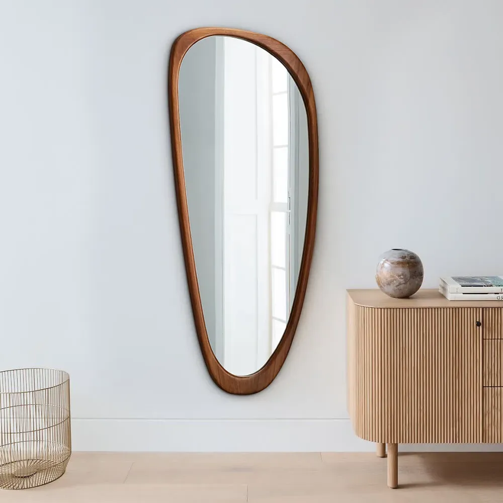 Asymmetrical Full Length Wall Mirror - Walnut, Wood product