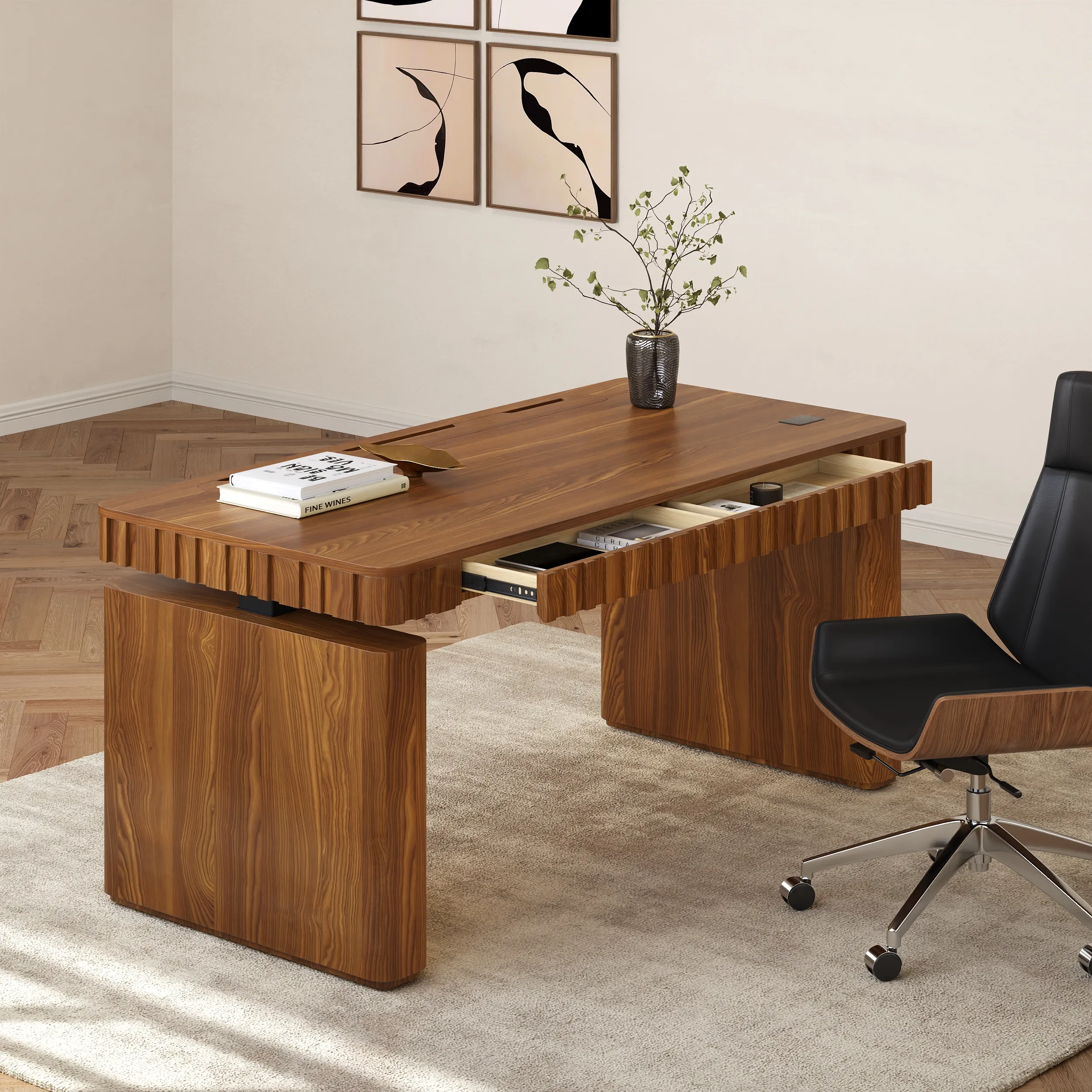 Aura 63" Fluted Electric Adjustable Standing Desk - Walnut product
