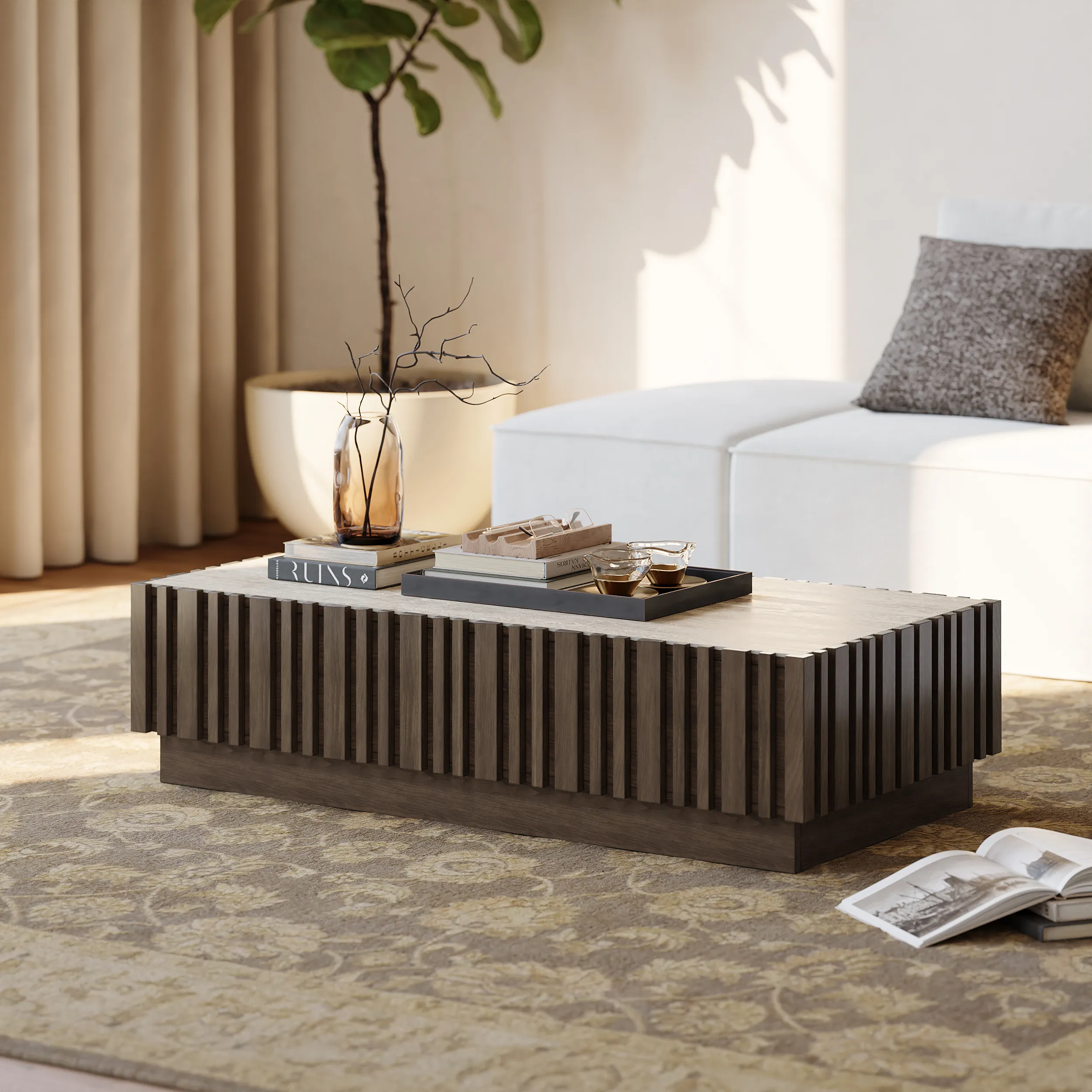 Aura Coffee Table with Storage - Smoked Brown, Ash Wood product
