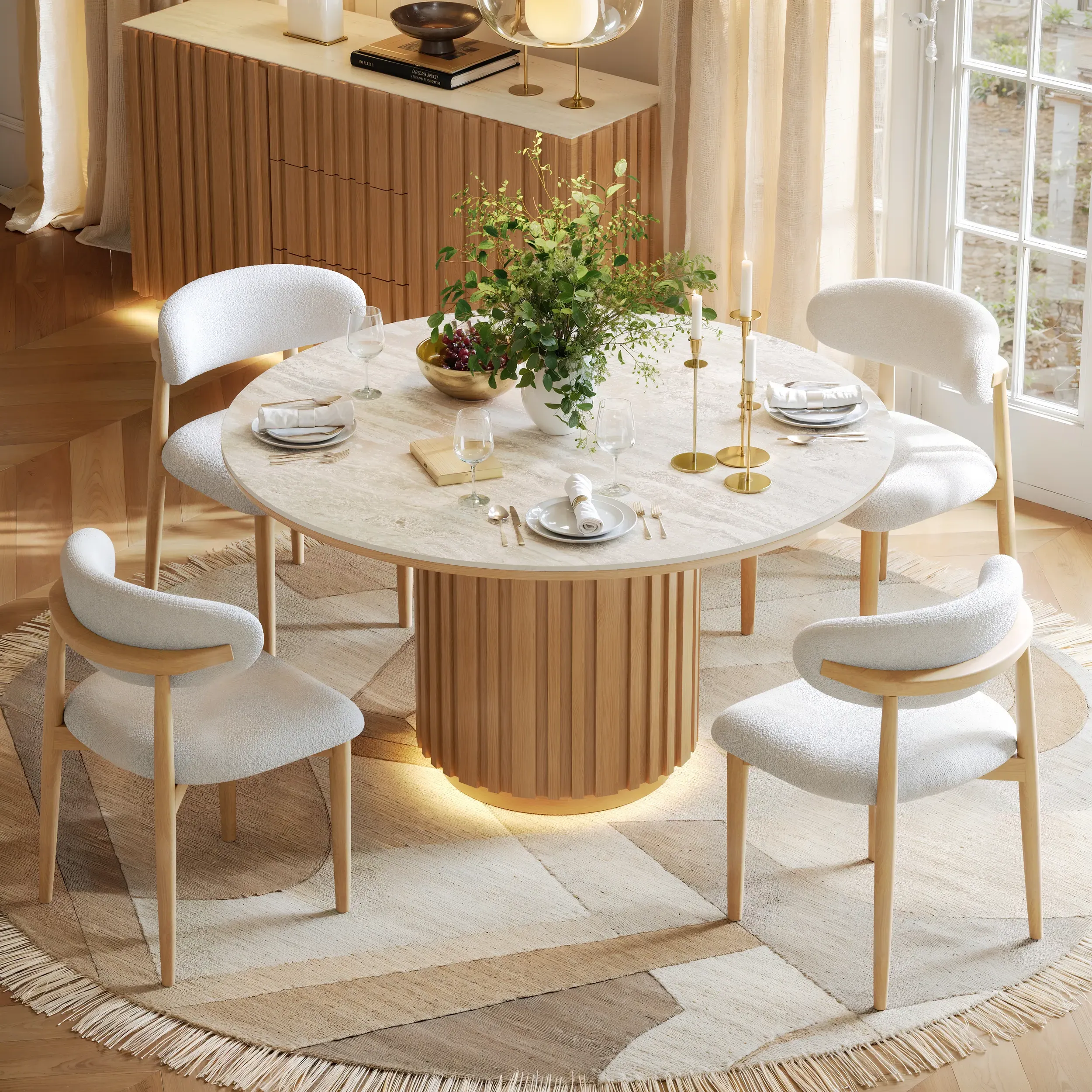 Aura Round Dining Table with Sintered Stone Top - Matte Travertine product