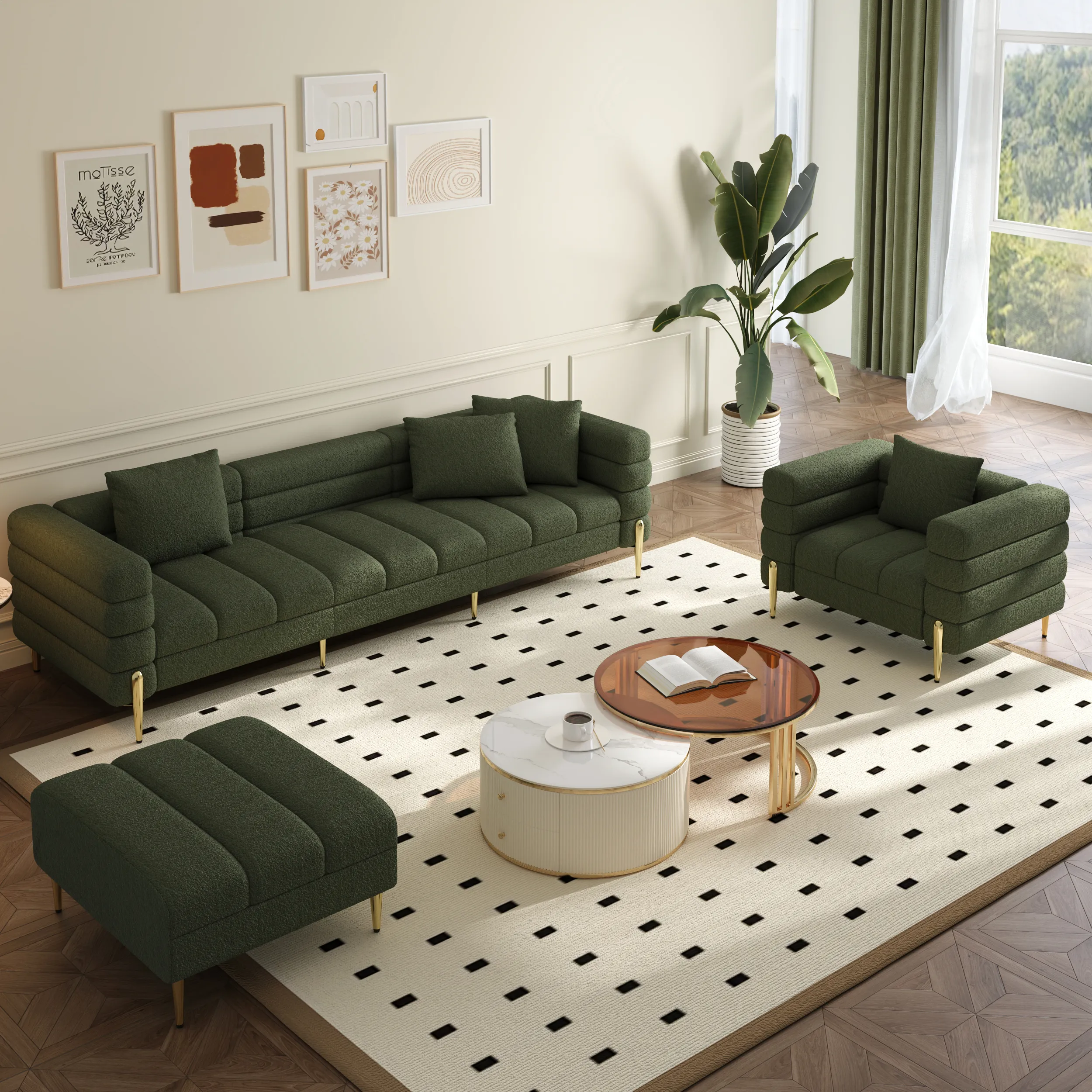 Axial 3-Piece Chaise Sofa Set with Ottoman & Accent Chair - Boucle product