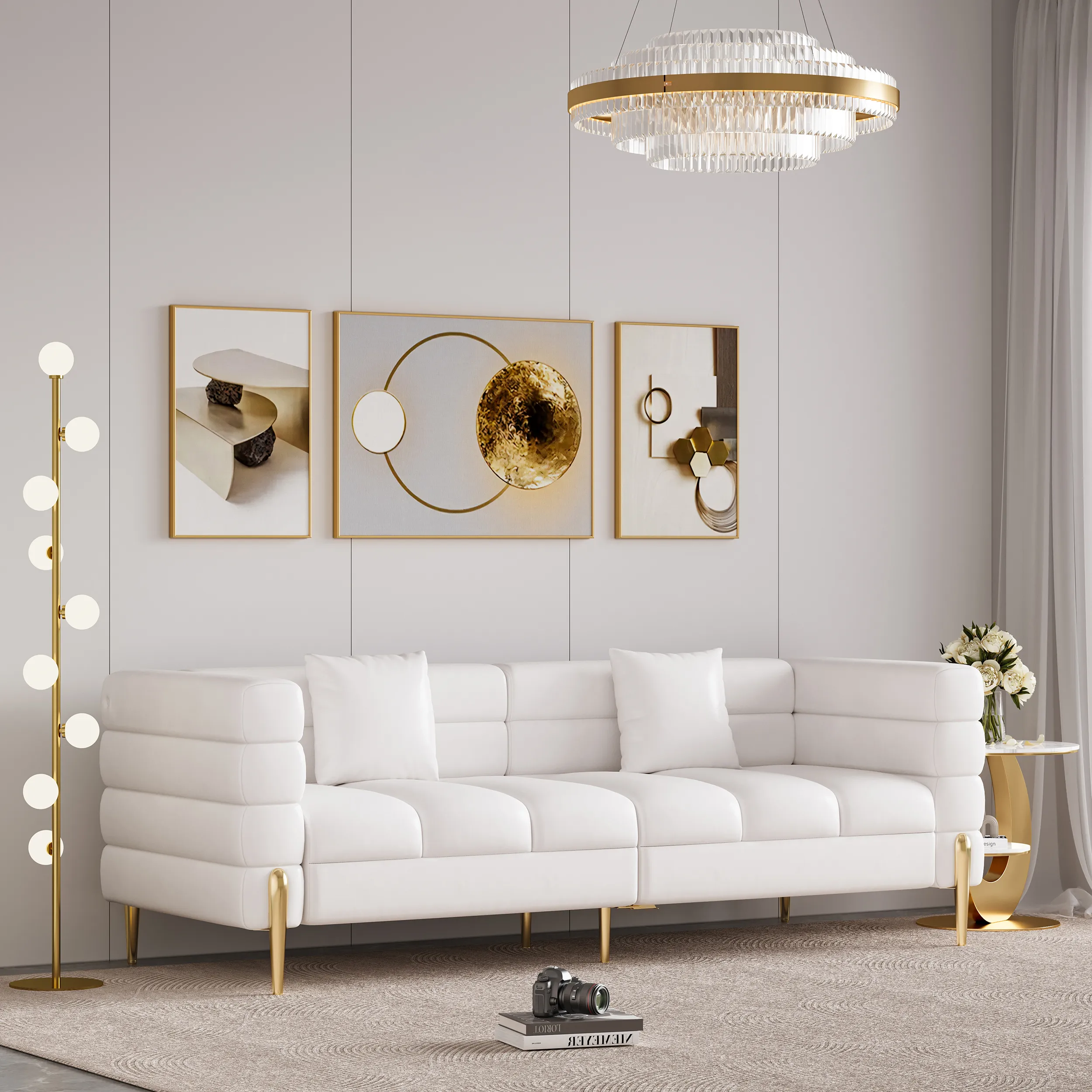 Axial Fluted Sofa with Gold Legs - Faux Leather product
