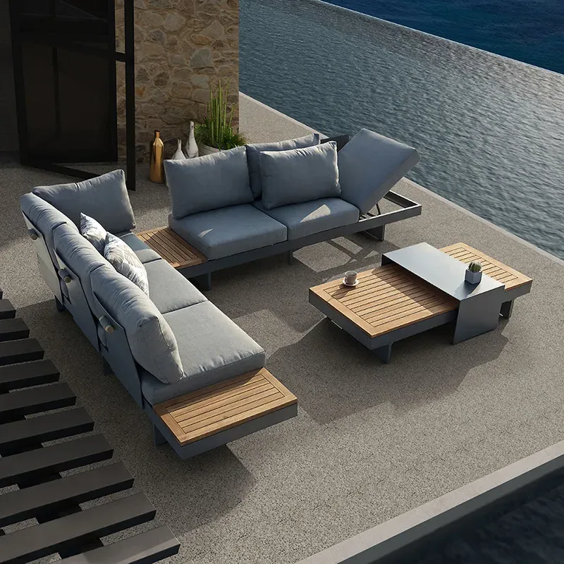 Axis 4-Piece L-Shaped Outdoor Sectional Sofa Set - Dark Grey, Teak product