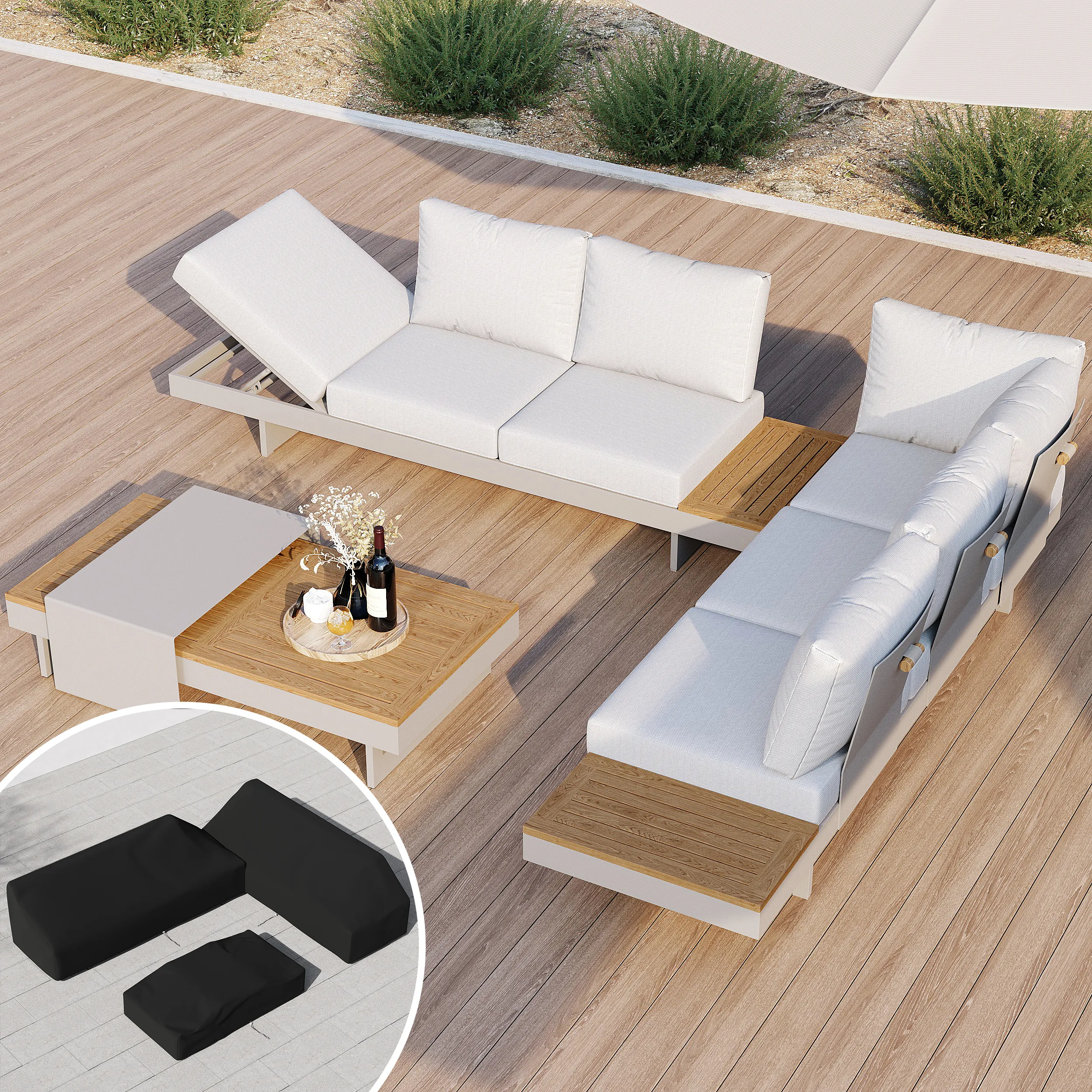 Axis 6-Seater Modular Garden Sofa Set - Light Gray, Teak & Aluminum product