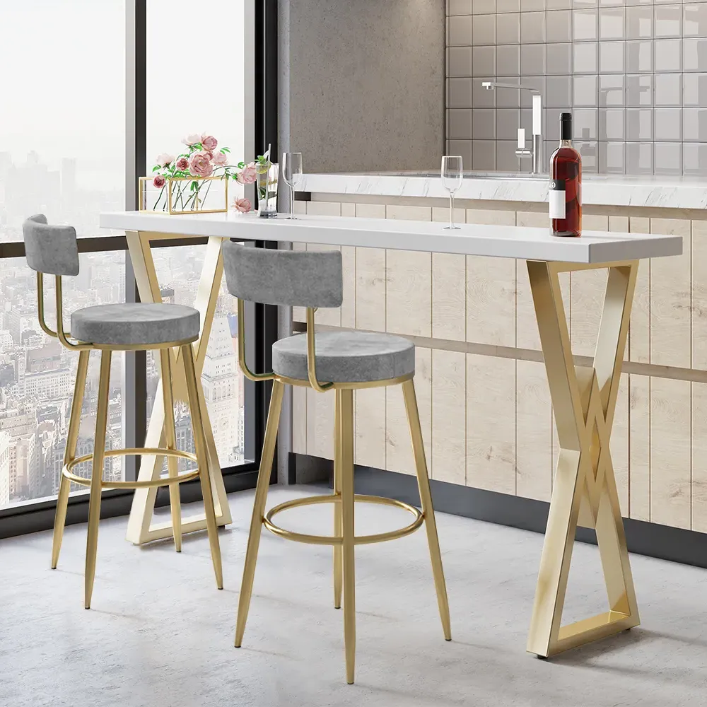 Bar Stool with Low Back - Grey, Velvet product