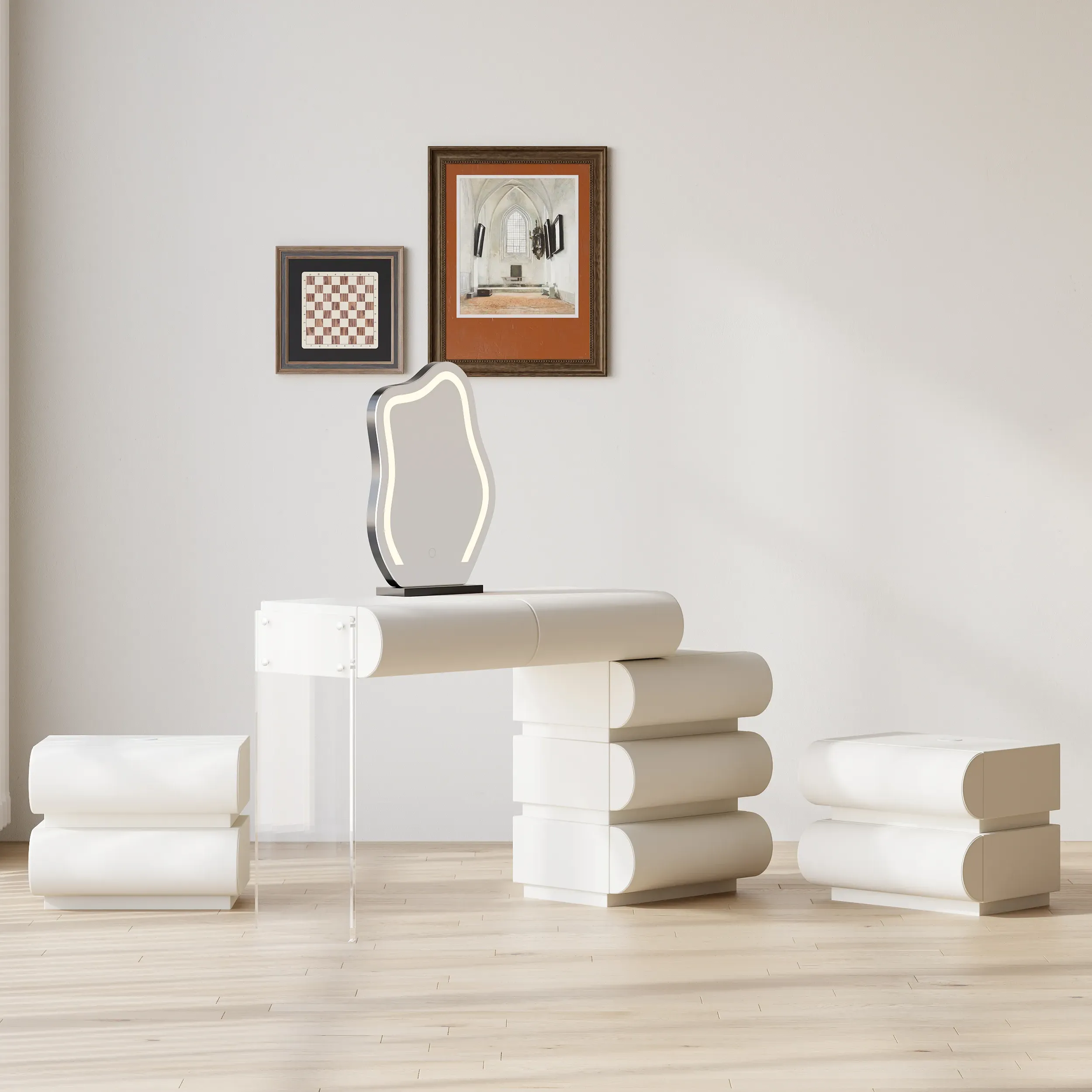 Bedroom Set Nightstands & Makeup Vanity with Storage - White, PU Leather product