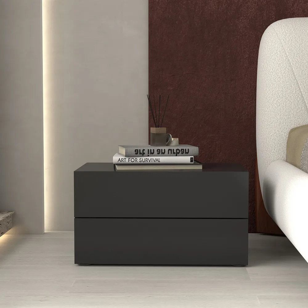 Bedside Table with 2 Drawers - Black, MDF product
