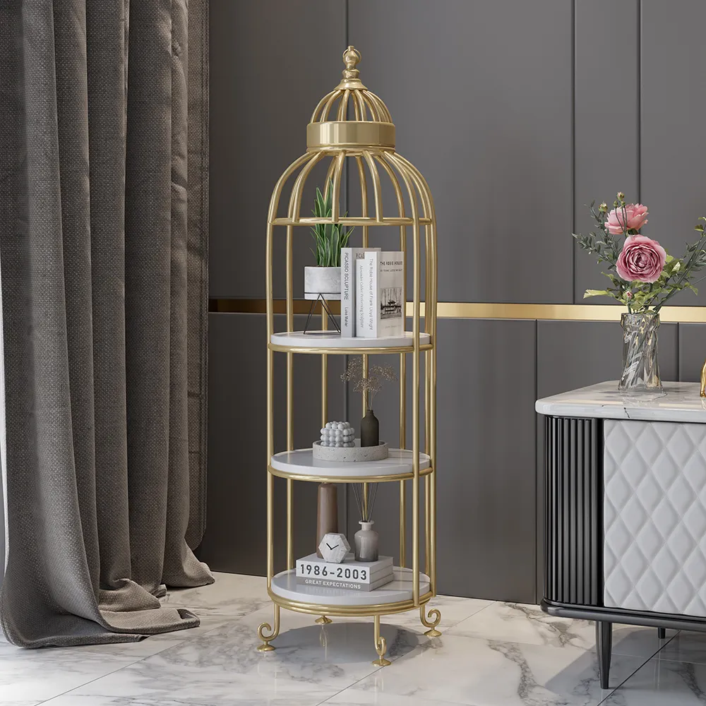 Bird Cage Shaped 3-Tier Plant & Storage Stand - Gold product