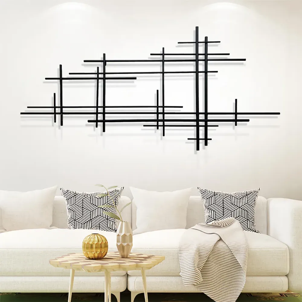 Black Metal Wall Sculpture with Vertical Lines - Black, Iron product