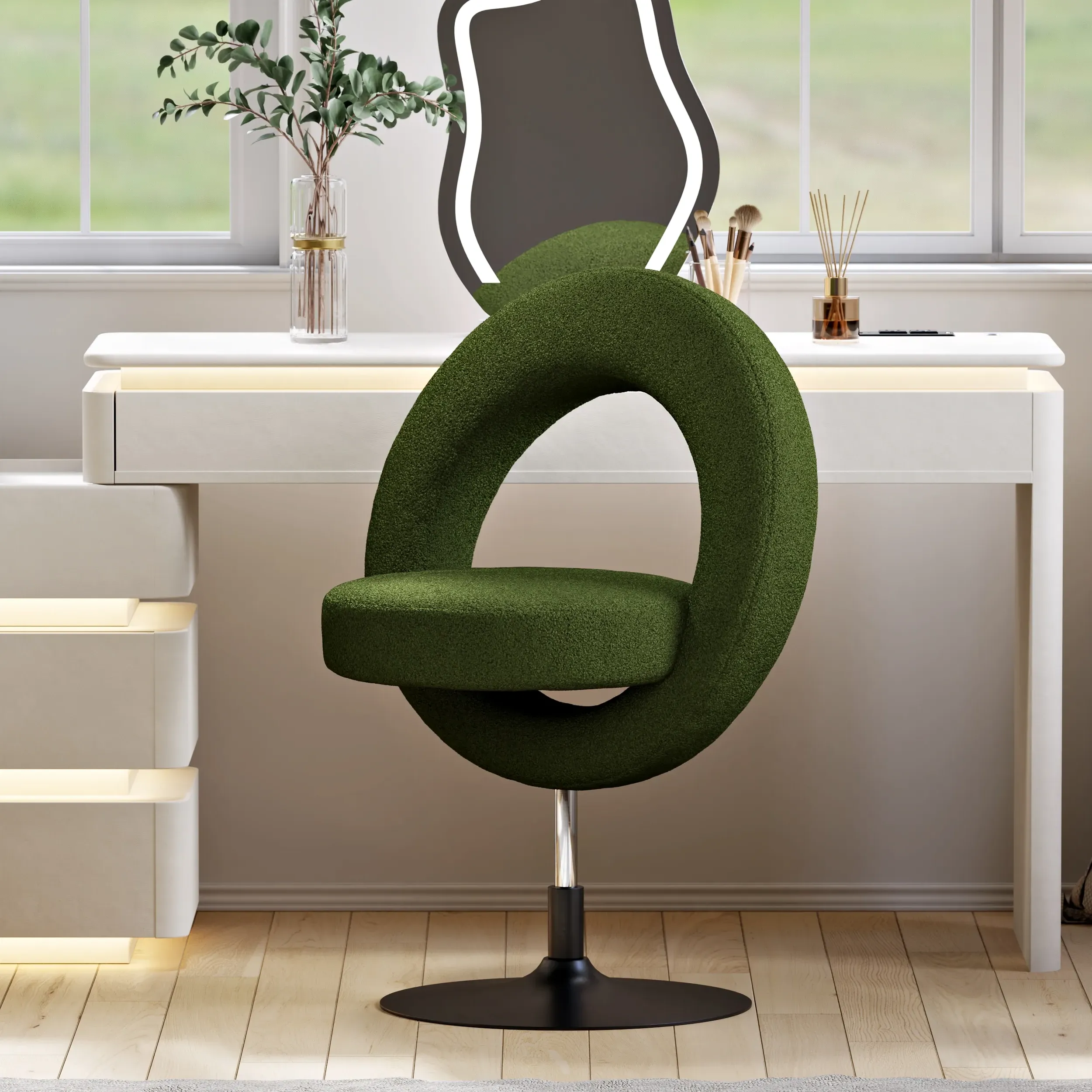 Bouclé Adjustable Vanity Stool with Backrest - White product