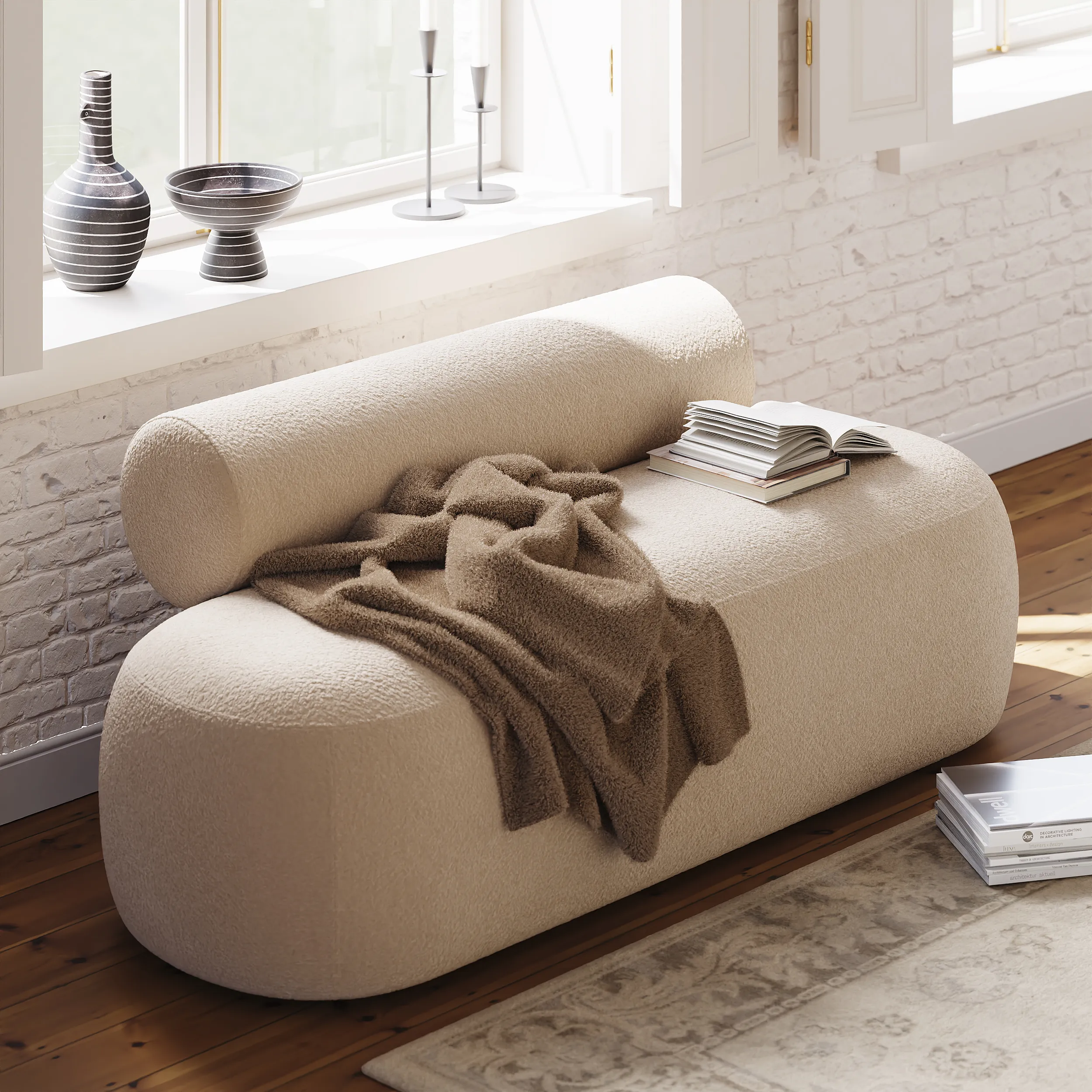Boucle Bedroom Bench Chaise Lounge with Back product
