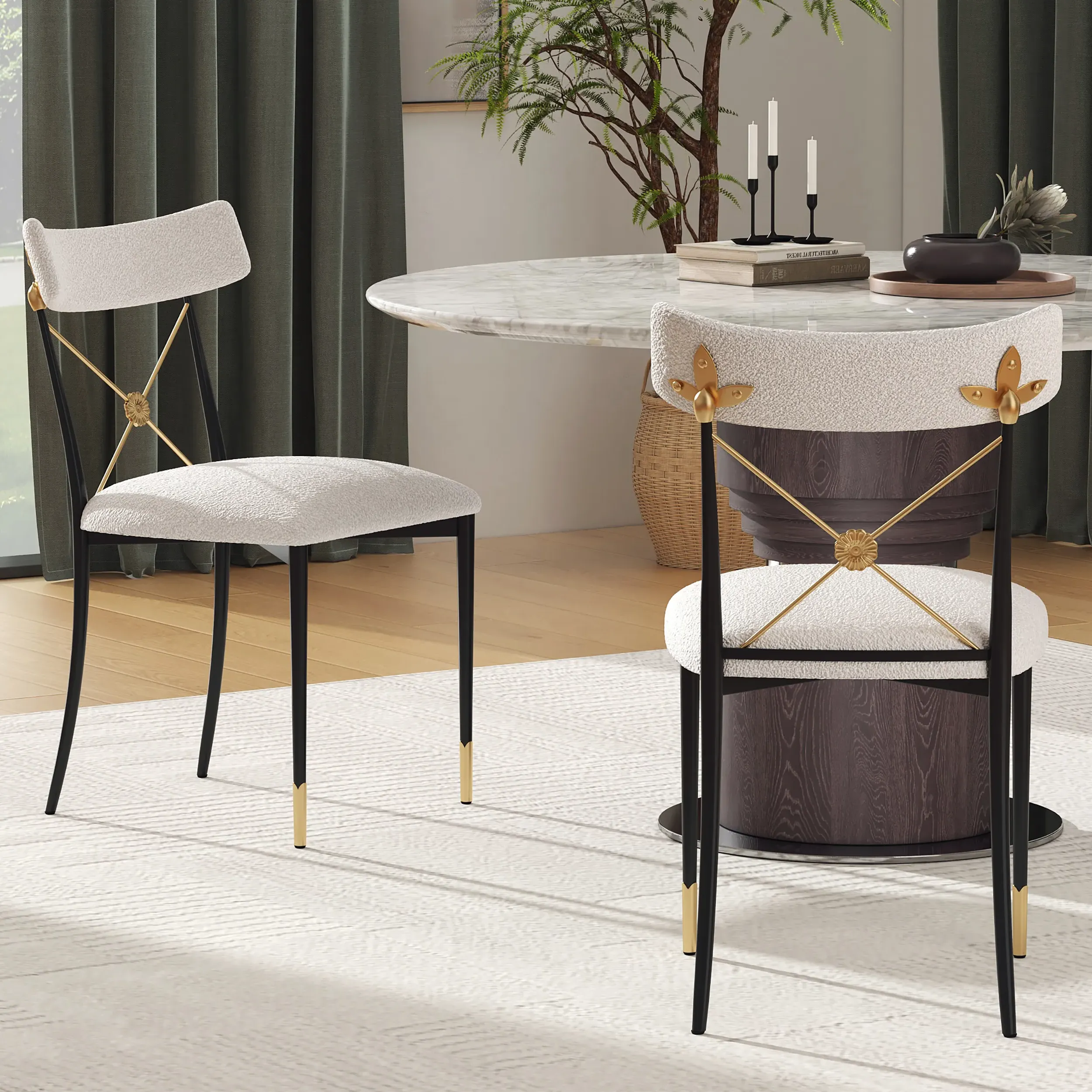 Boucle Cross Back Dining Chair Set of 2 - White product