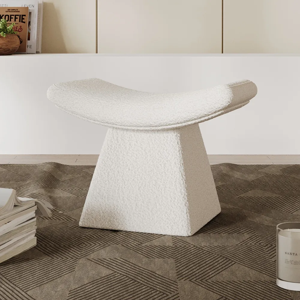 Boucle Curve Ottoman Footstool - White product