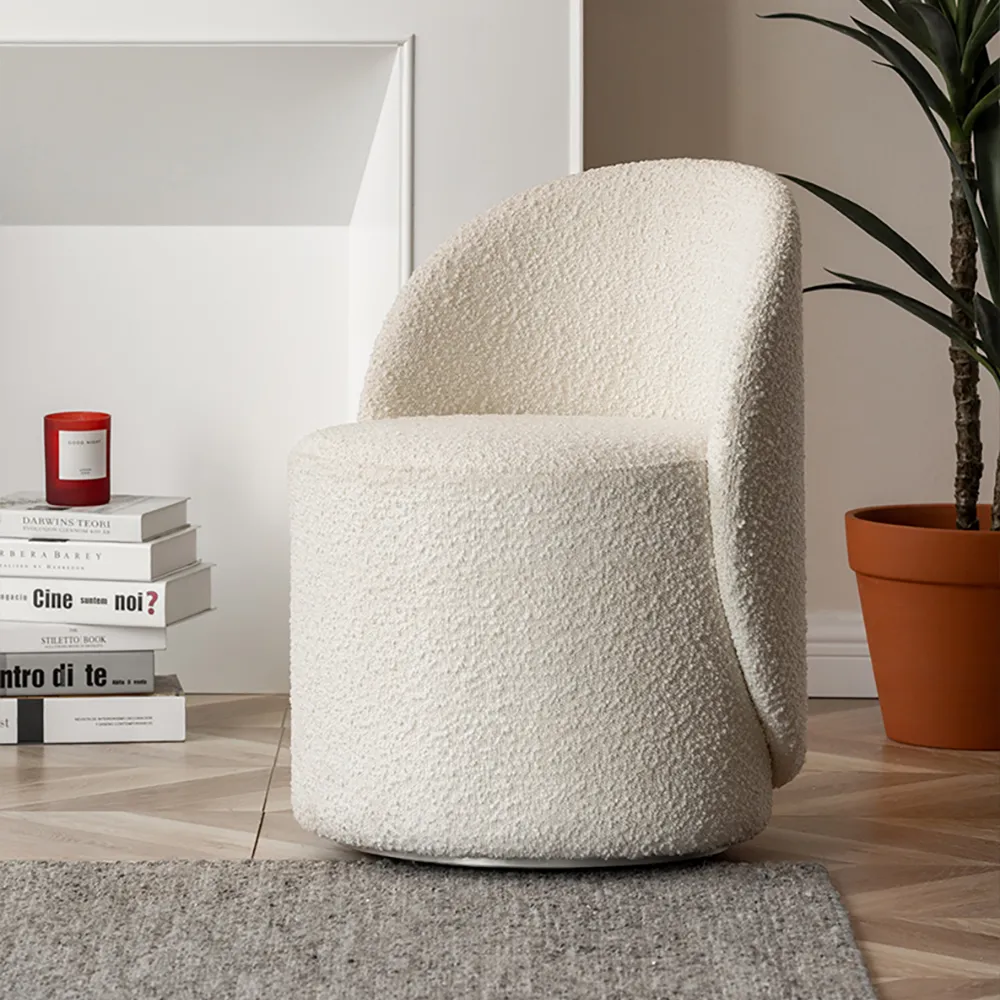 Boucle Round Vanity Stool Swivel with Low Back - Beige product