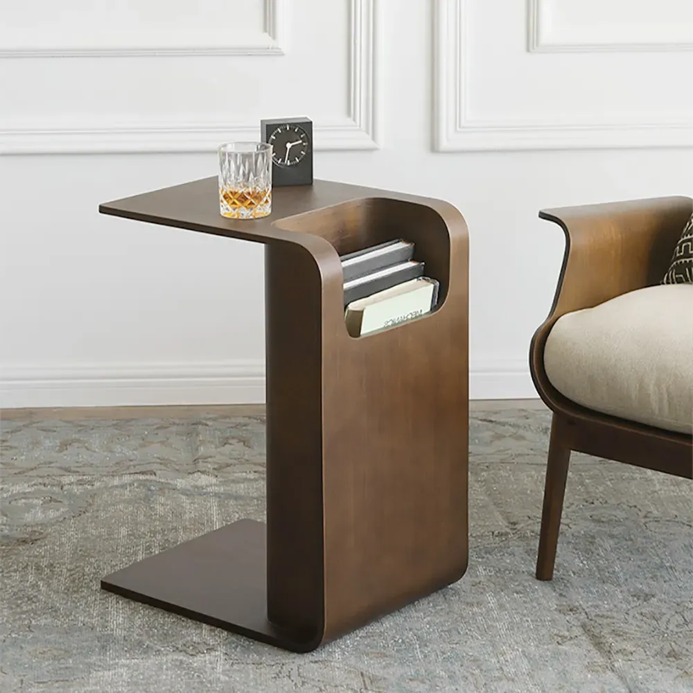 C-Shape End Table with Magazine Rack - Walnut, Wood product