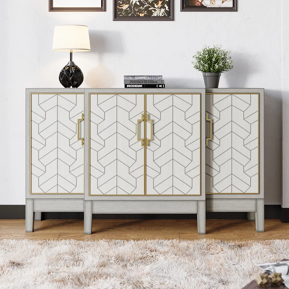 Carved Credenza Sideboard with Doors - Antique Grey product