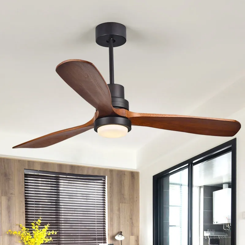 Ceiling Fan Light with 3 Blades & Glass Shade & Remote - Black, Walnut product