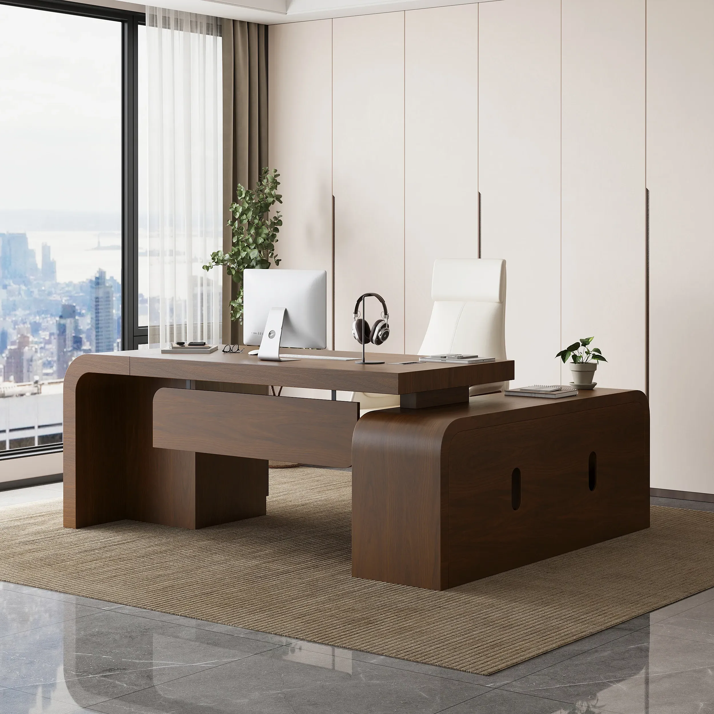 Chicent L-Shaped Executive Desk with Storage - Walnut product