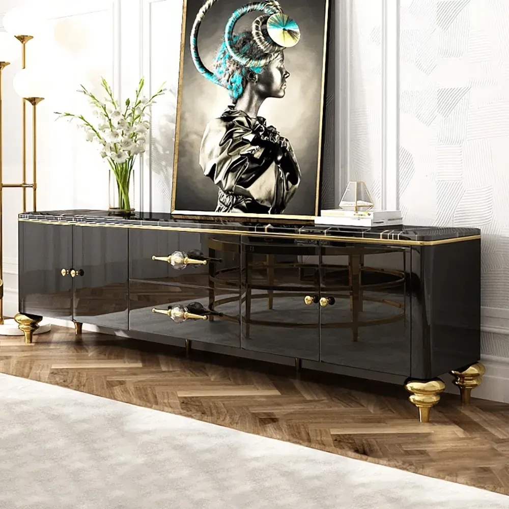 Chift 4-Door 2-Drawer TV Stand - Black, Stainless Steel product