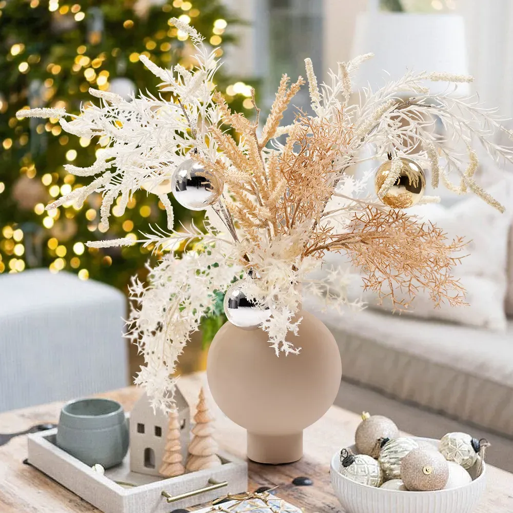 Christmas Rime White Artificial Flower Vase Centerpiece - Colorful product