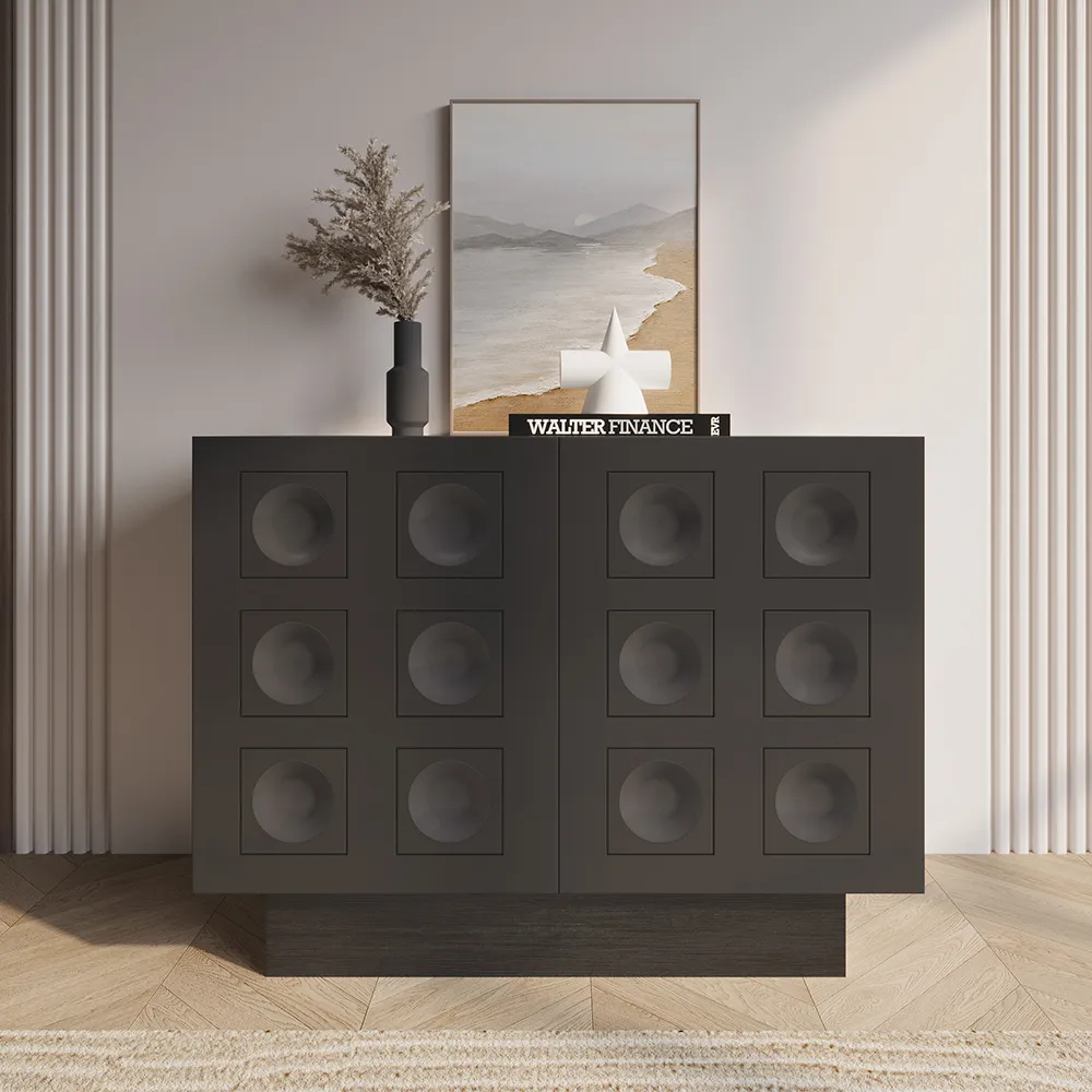 Circle Patterned Sideboard Buffet with Doors & Drawers - Black product
